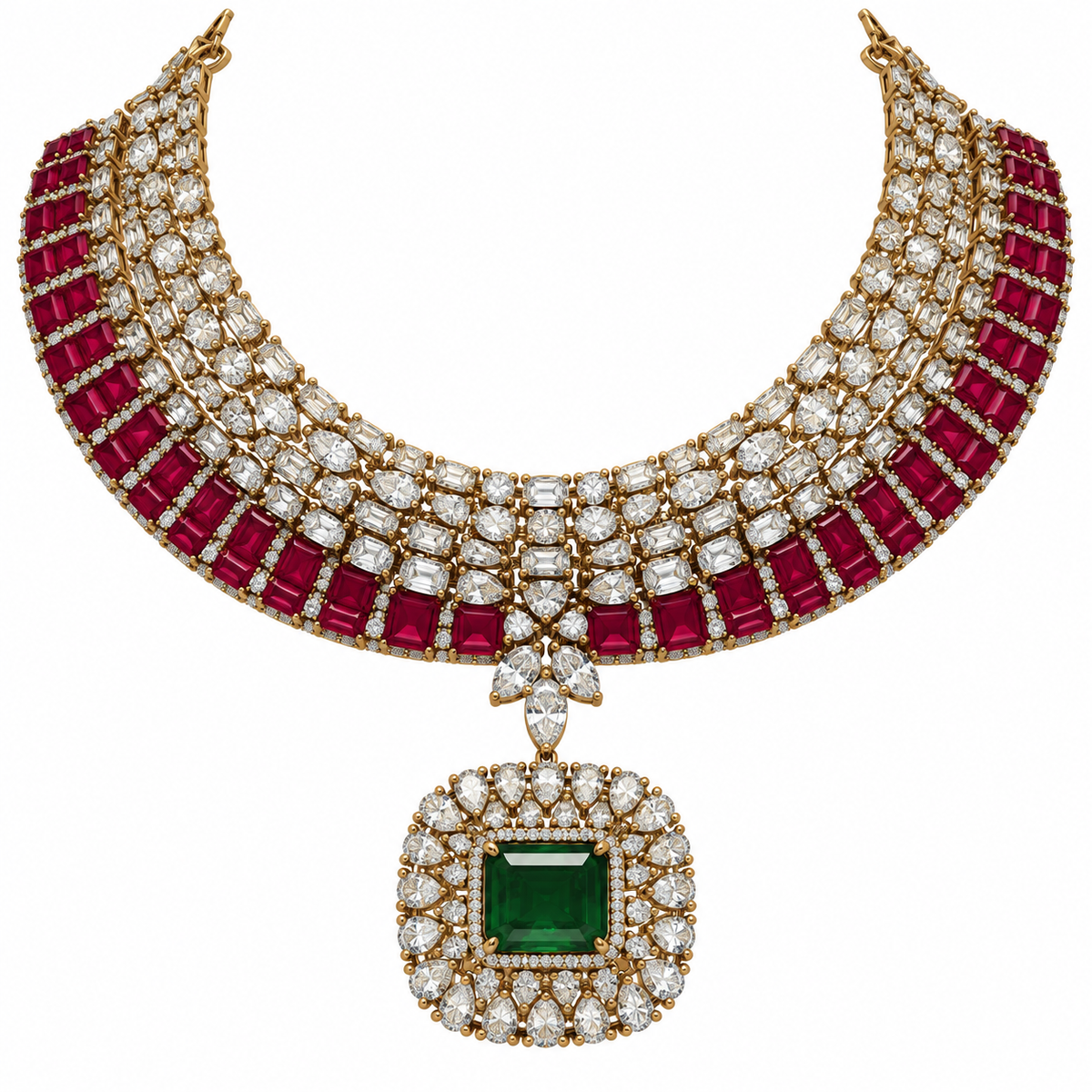 Ruby Emerald Kundan Statement Necklace Set 04