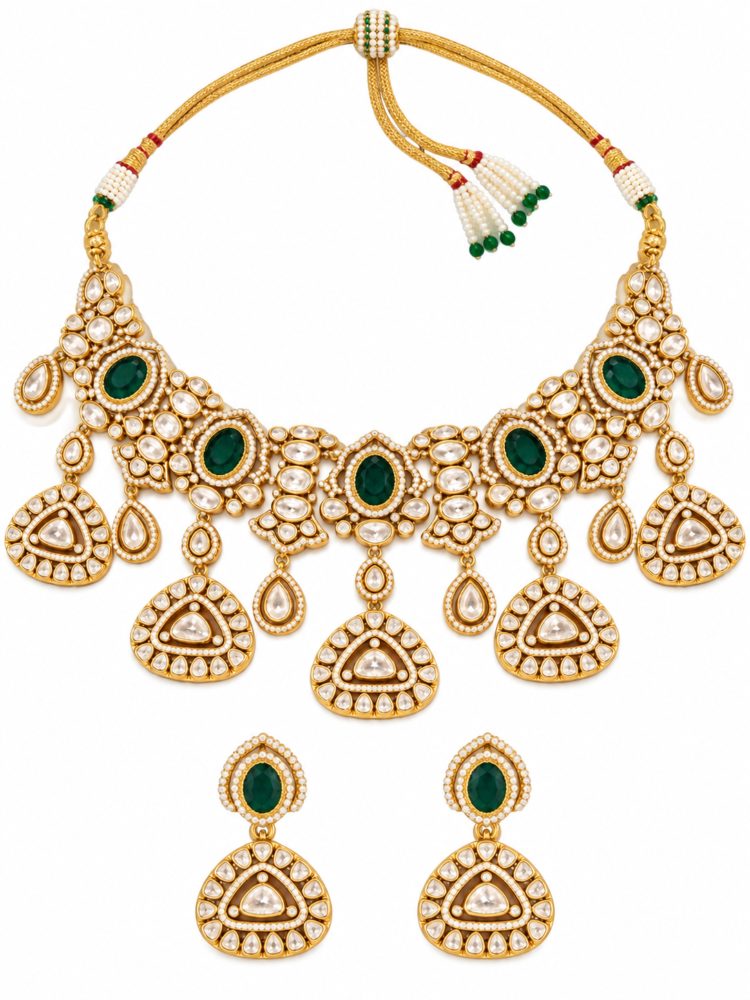 Emerald Kundan Statement Necklace Set 02