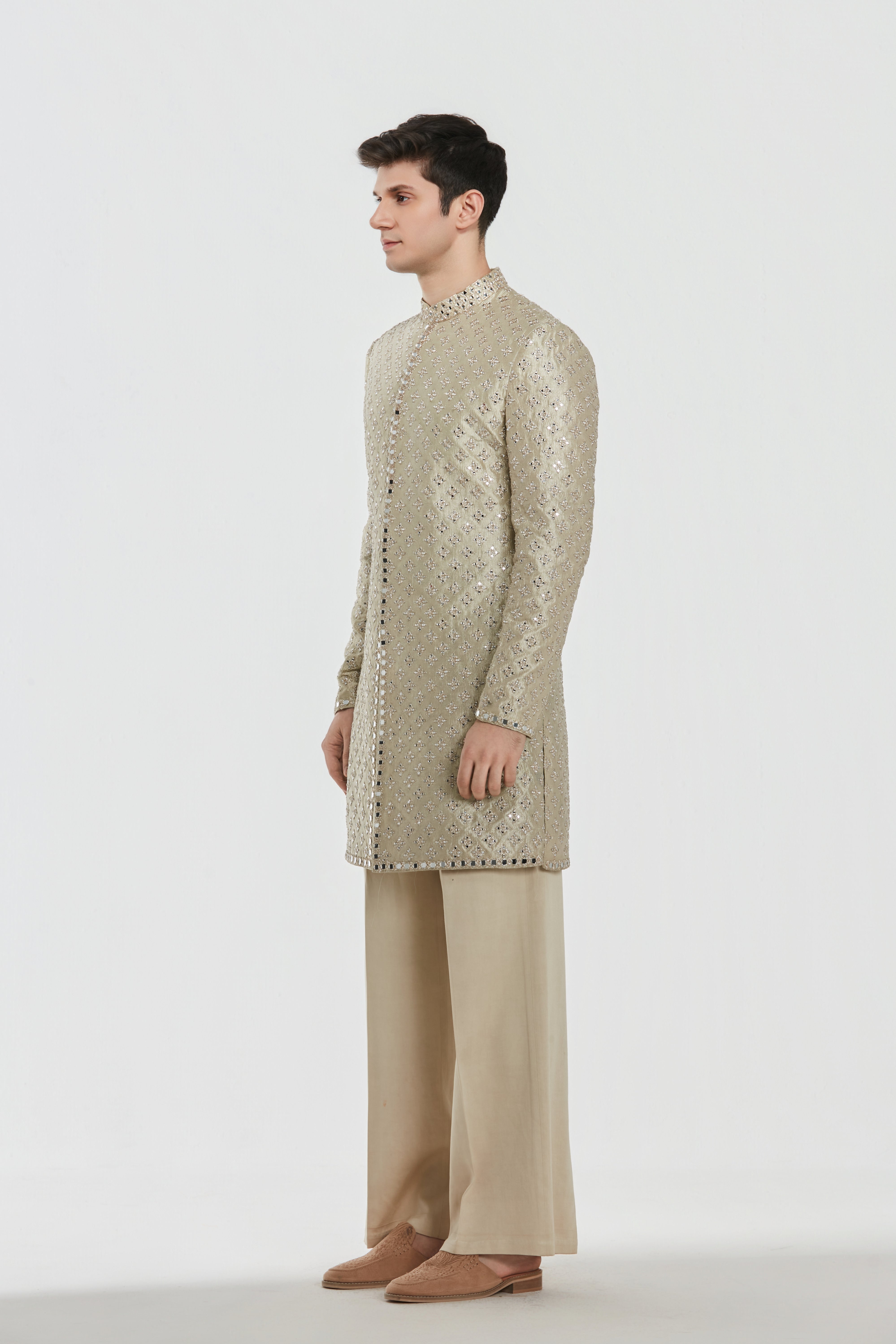 Sherwani -Tissue and Kurta -Heavy chanderi and Pant - Cotton twill