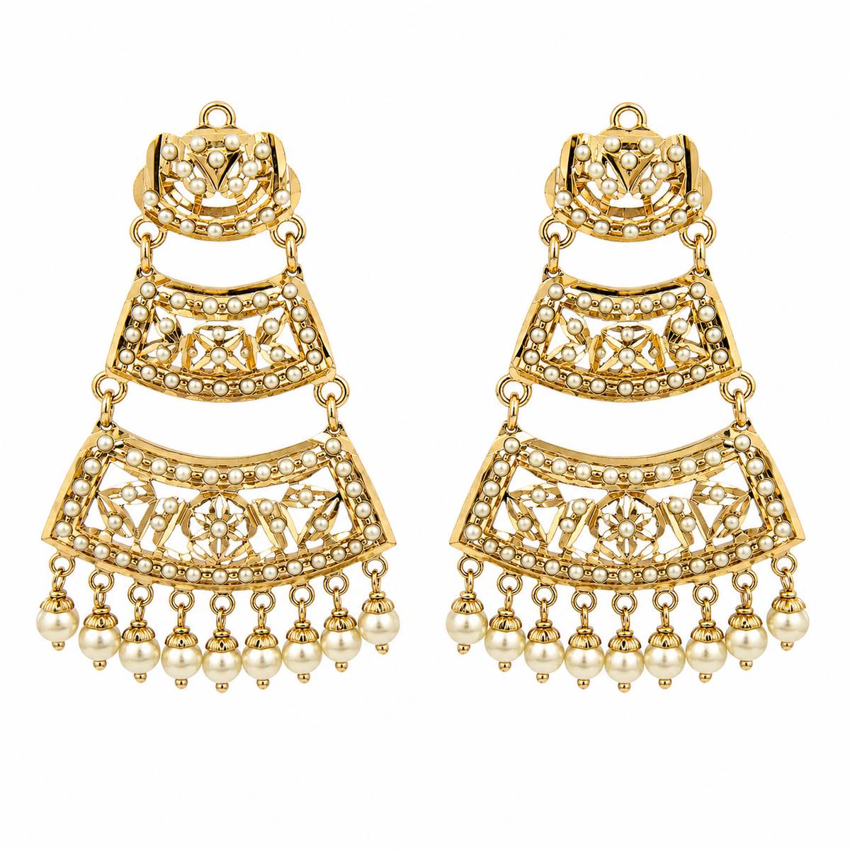 Jadau Pearl Tiered Statement Earrings
