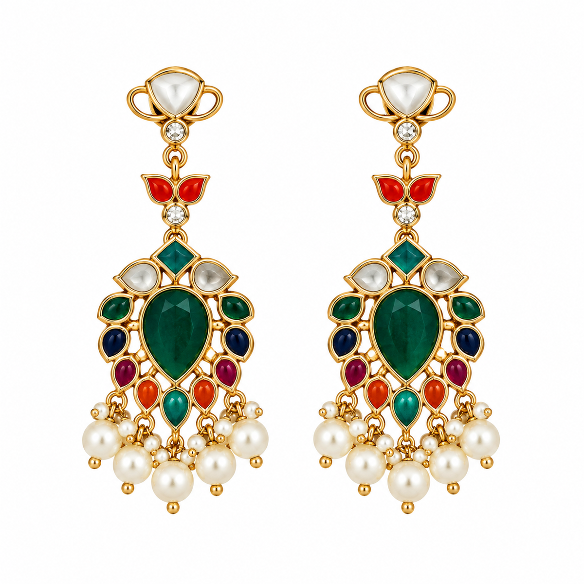 Multicolor Stone Pearl Drop Earrings 49