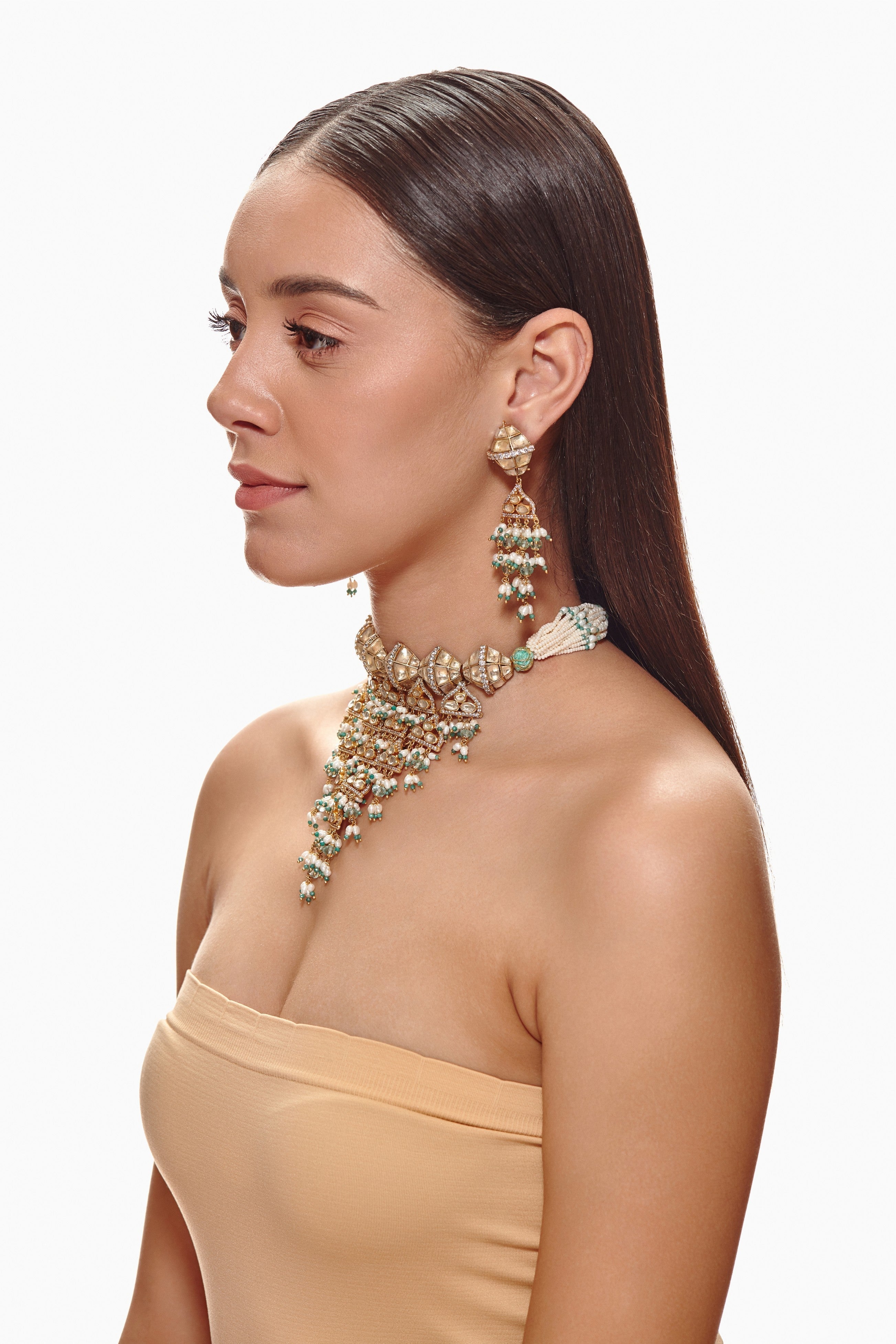 Mint Green Damroo Kundan Choker Set