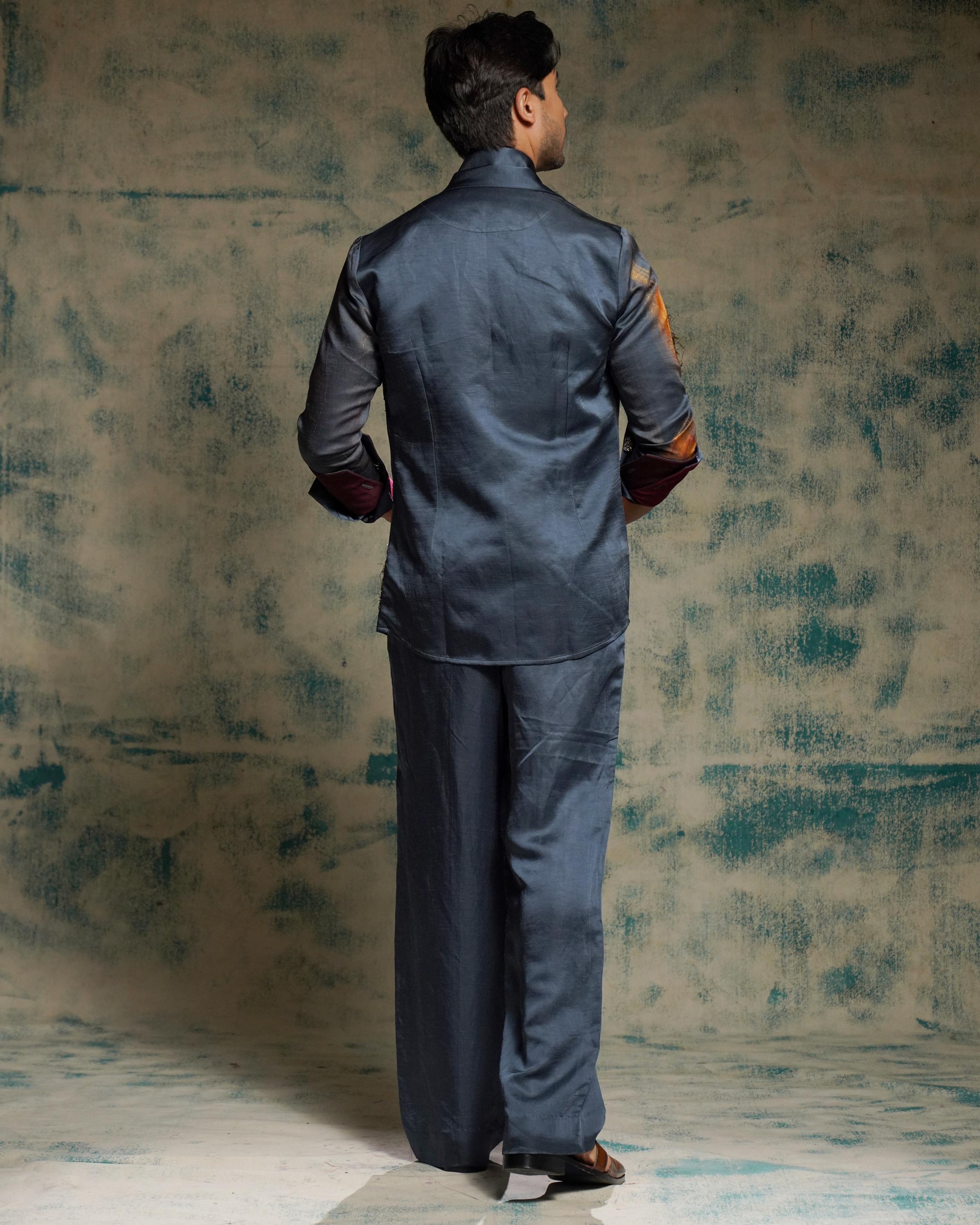 Charcoal Blue Hand painted concept blazer set