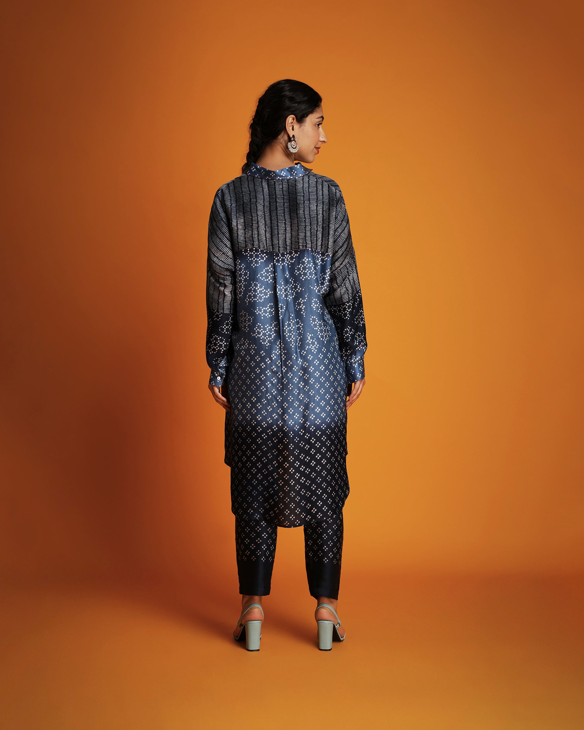 Indigo ombre block printed shirt tunic set