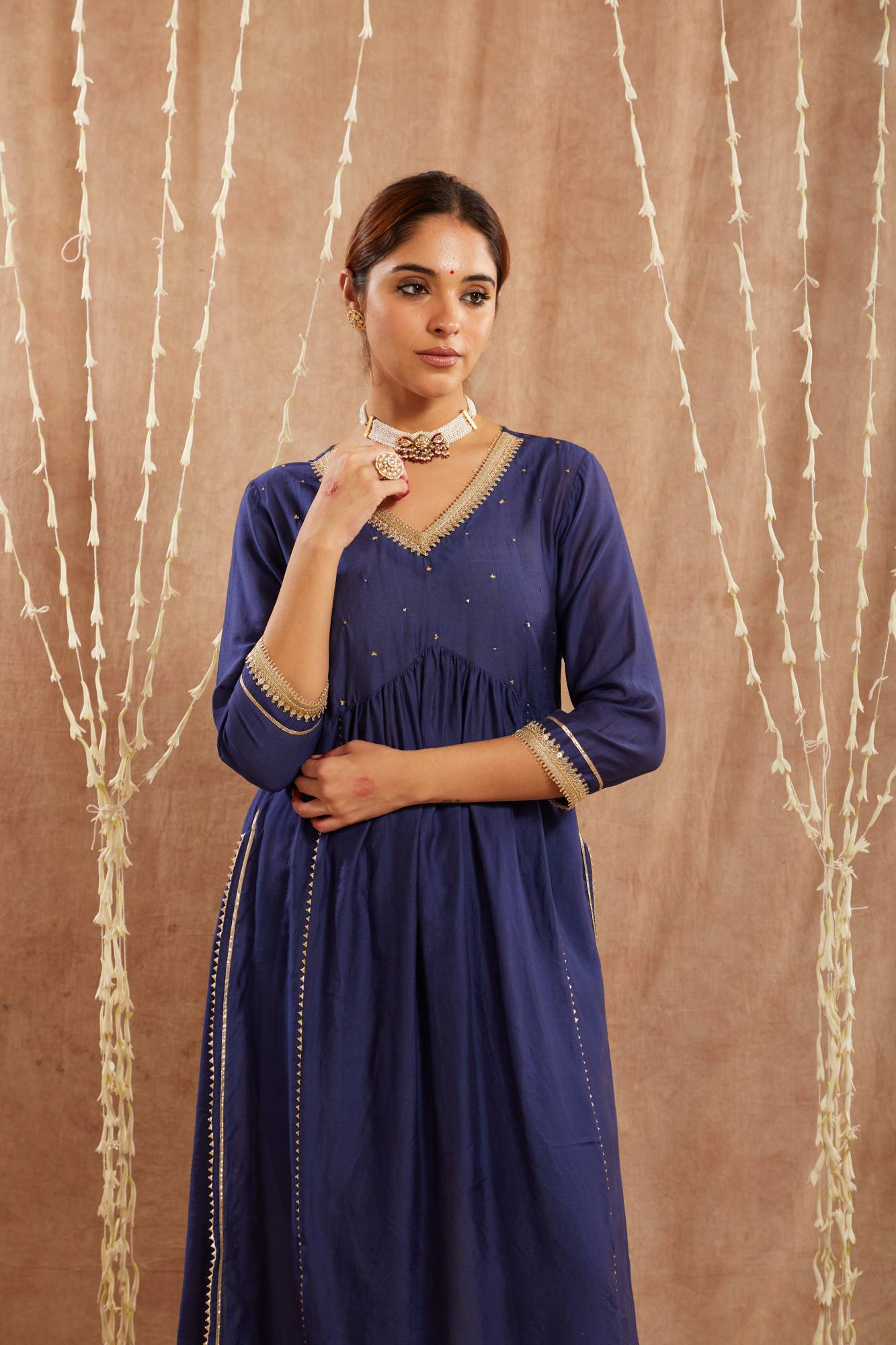 Blue Charm Chanderi Kurta with Narrow Pants