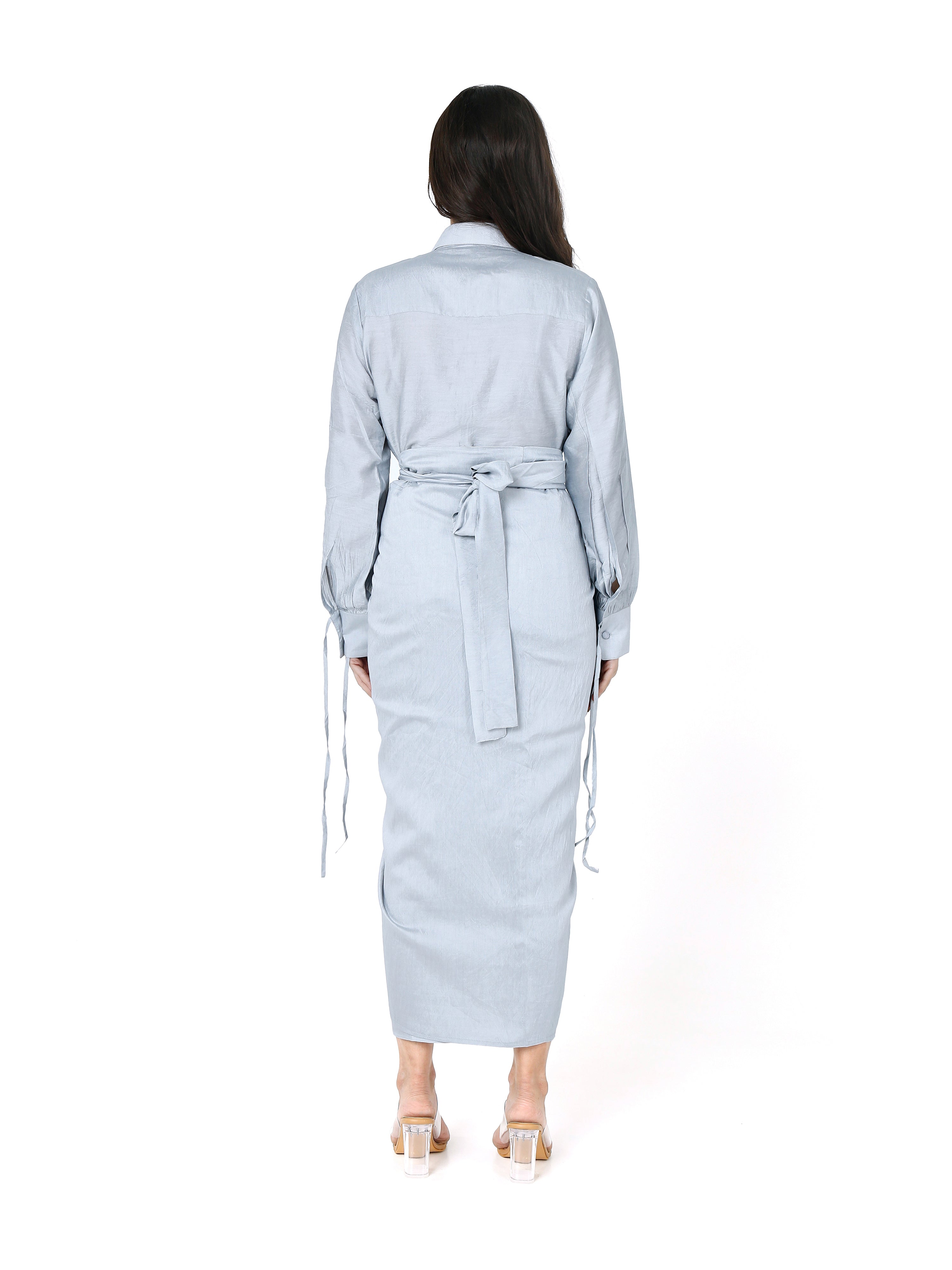Ash Grey Chanderi Skirt Shirt Set for Subtle Sophistication