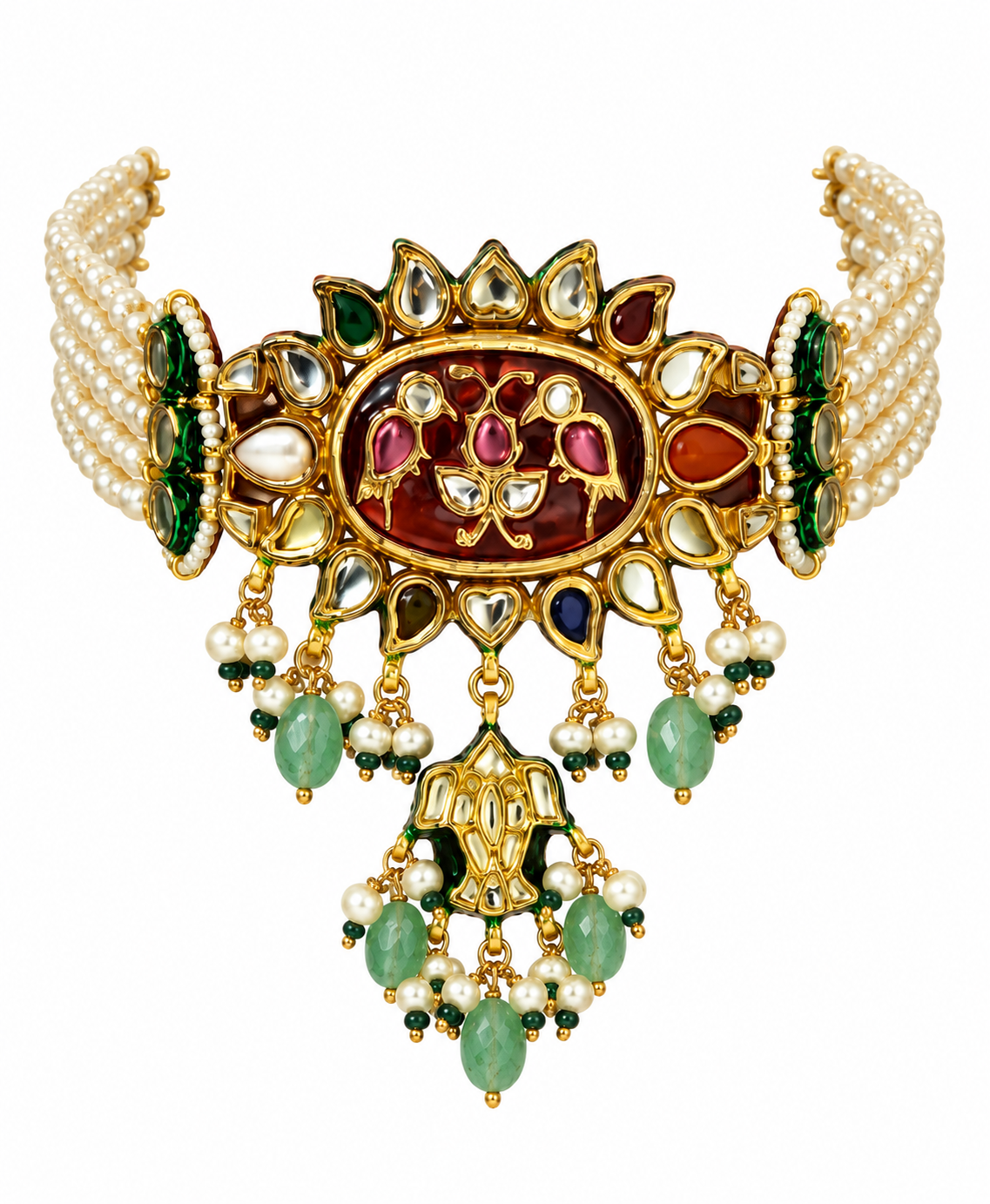 Navratna Kundan Pearl Statement Choker Earring Set