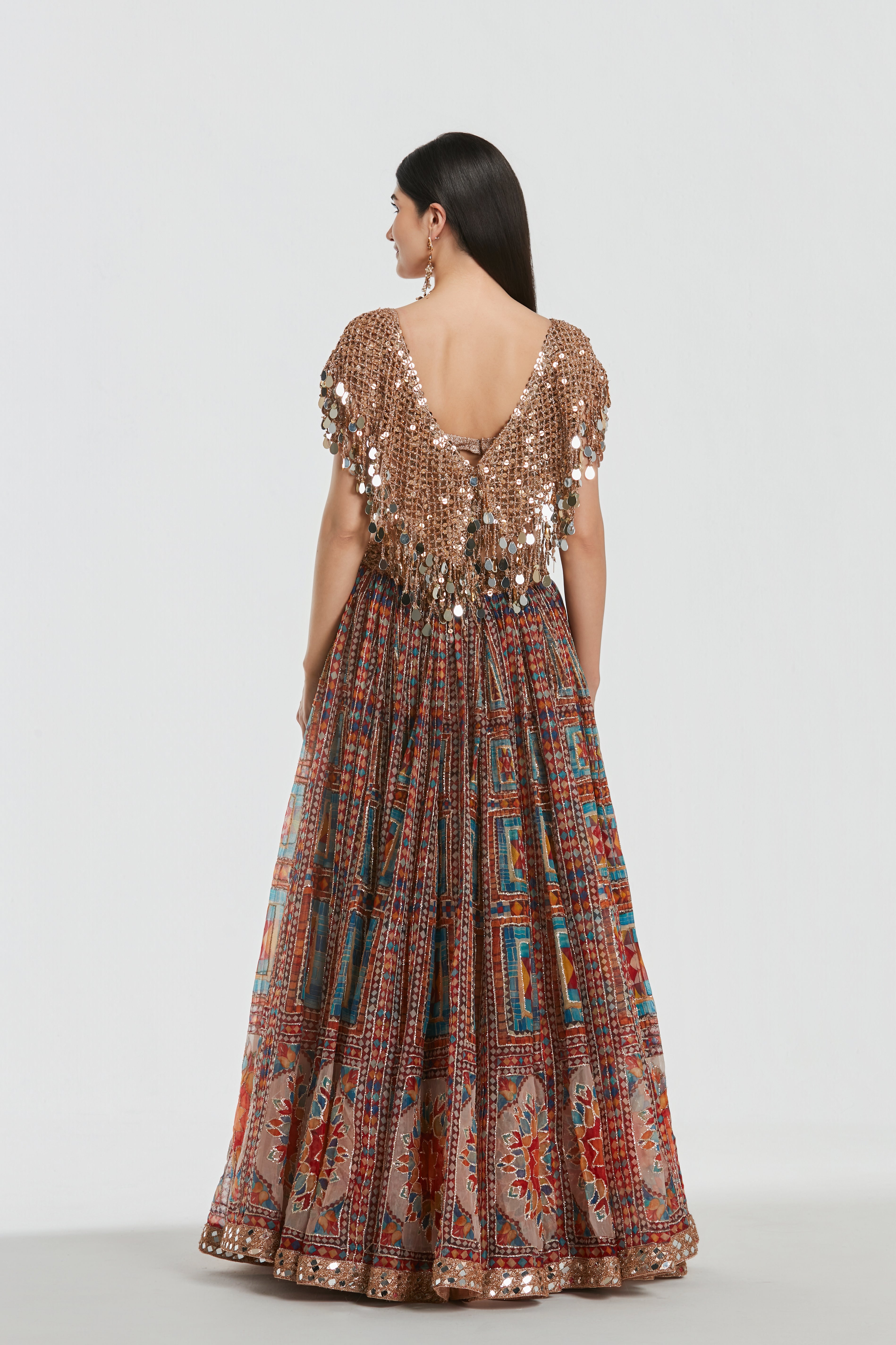 Mirror , zari , Sequins , Dori thread