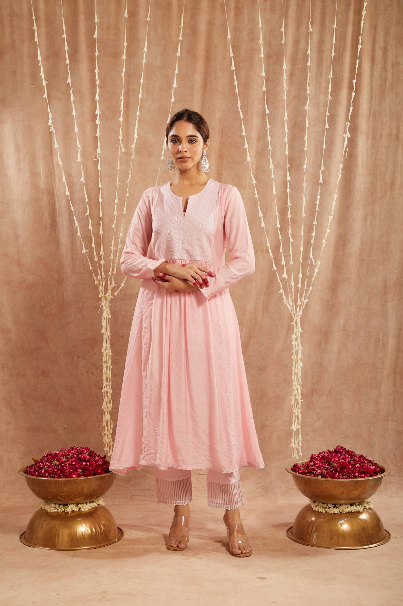 Pink Diagonal Yoke Kurta with Narrow Pants