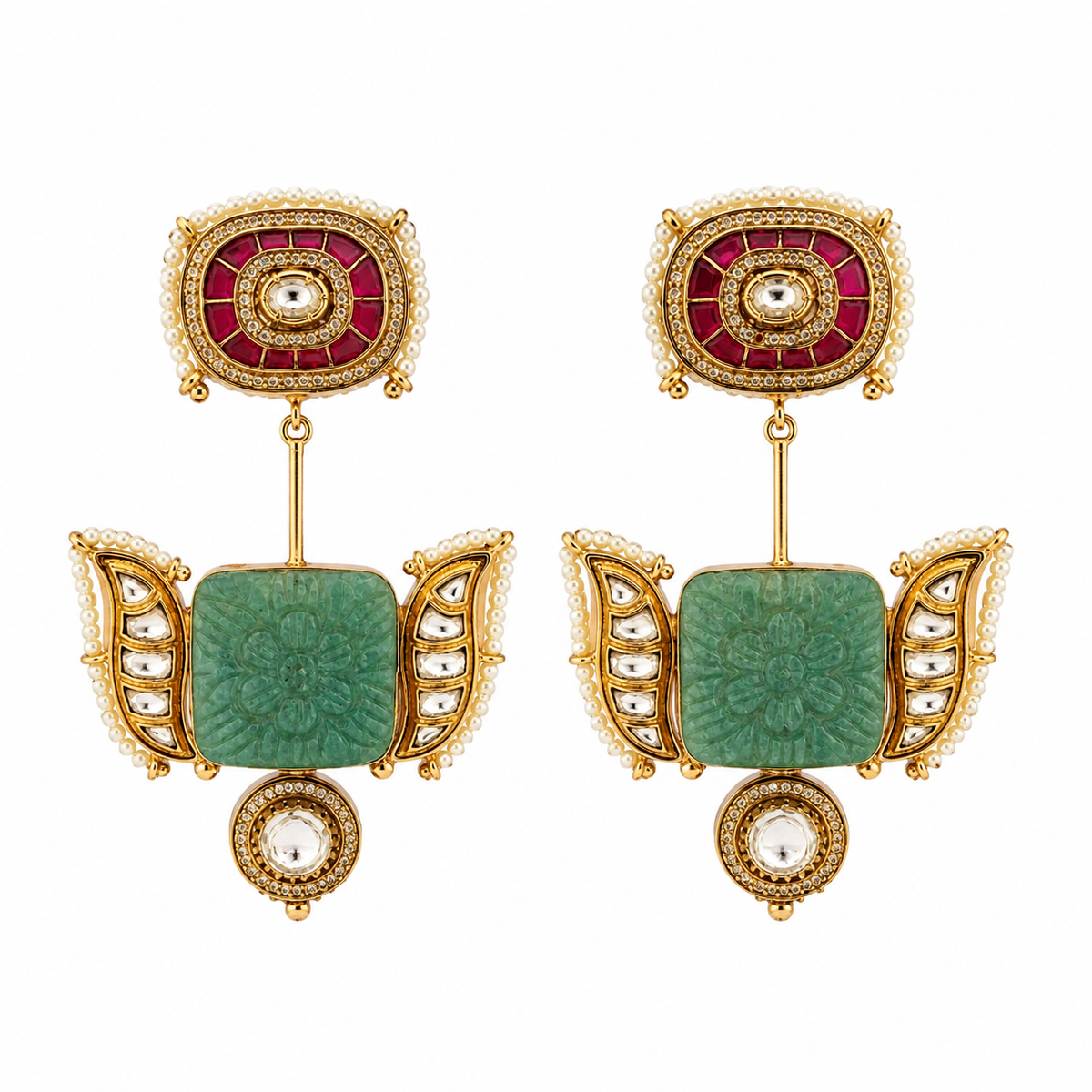 Sage Green Handmade Kundan Statement Earrings