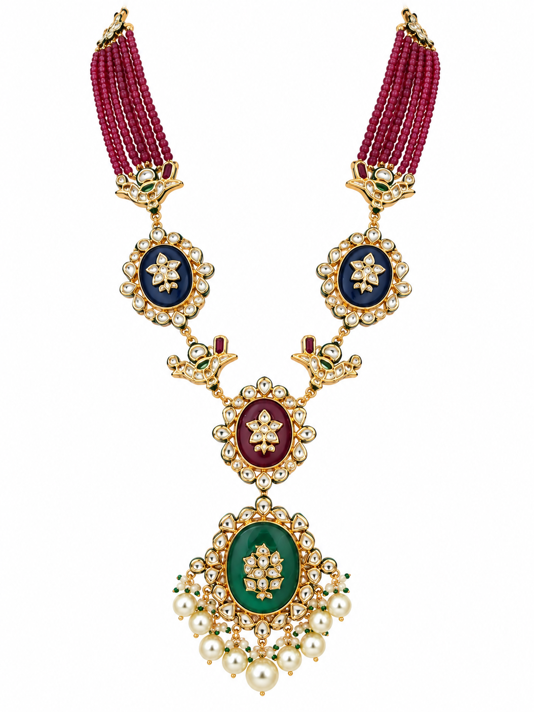 Kundan Ruby Beaded Long Necklace Set