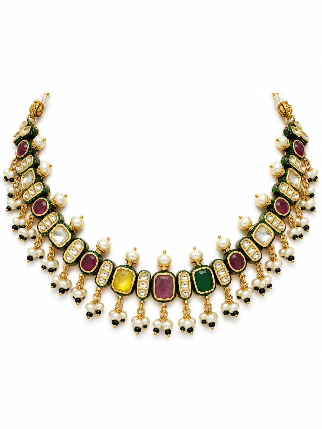 Navratna Kundan Pearl Necklace Earring Set