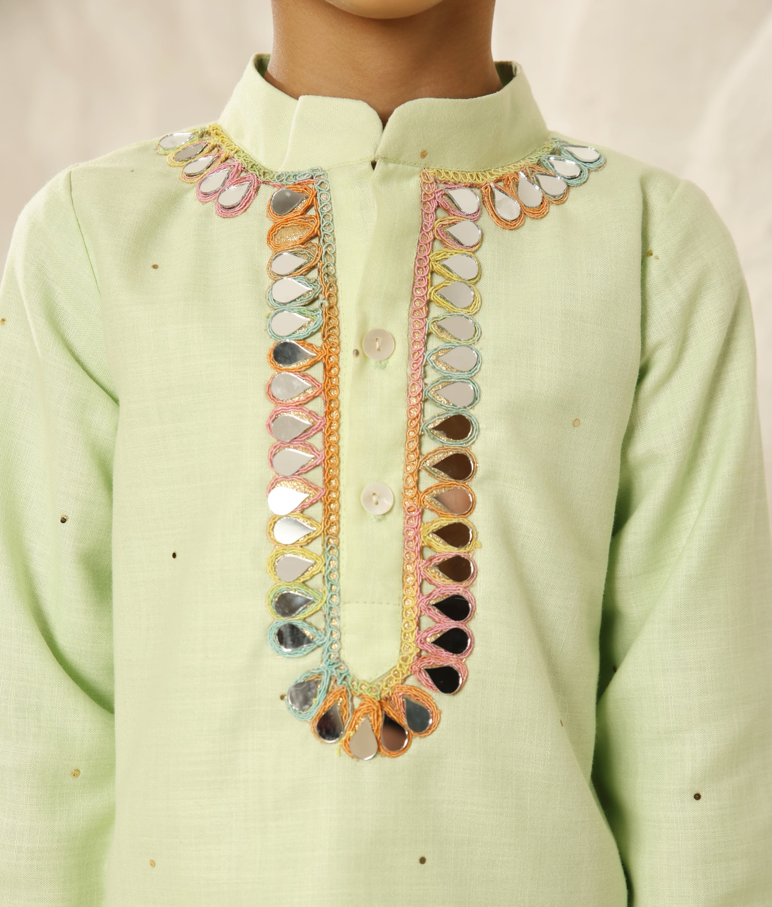 Green Faux Mukaish Kurta with Pant