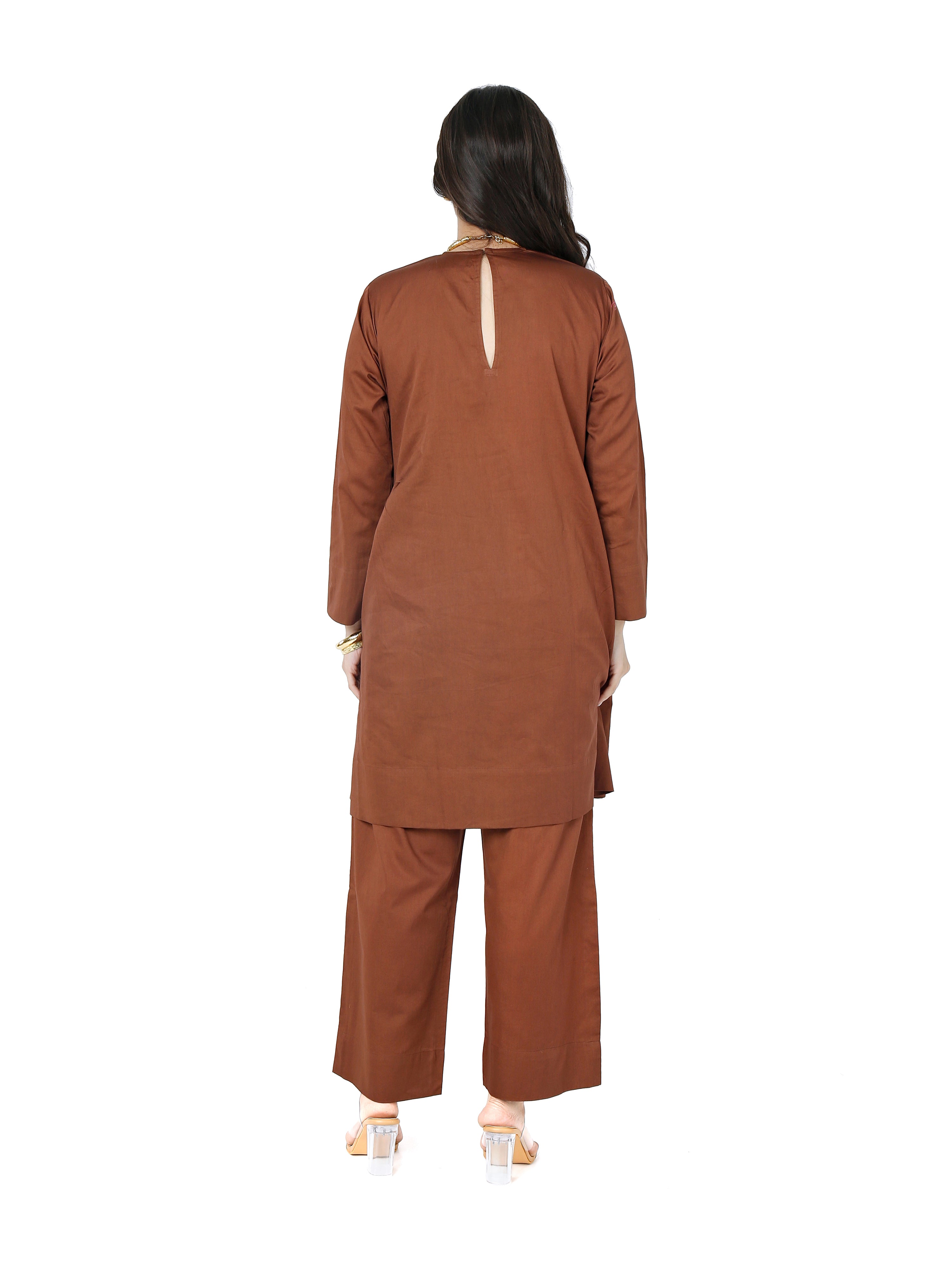 Earth Brown Satin Kurta Set for Modern Minimalism