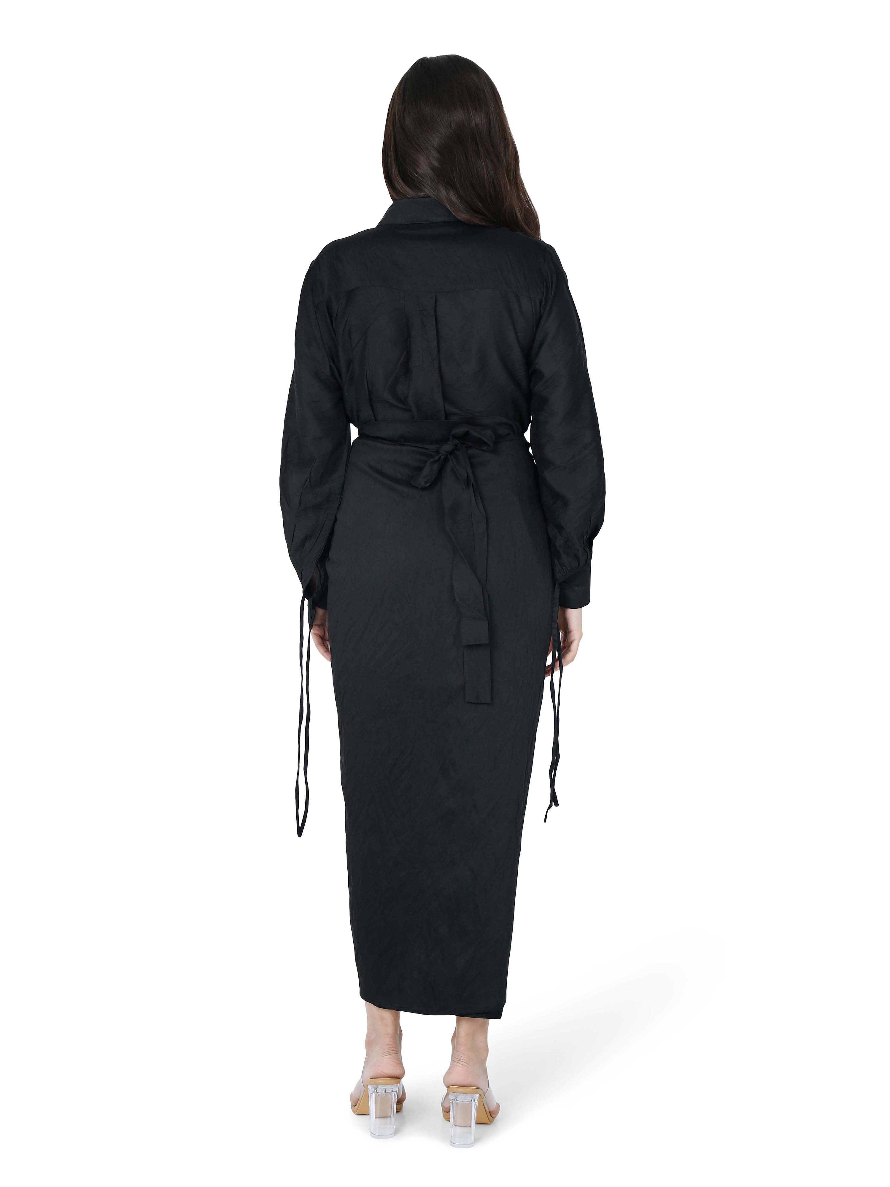 Noir Chanderi Draped Skirt & Shirt Set – Effortless Evening Wear