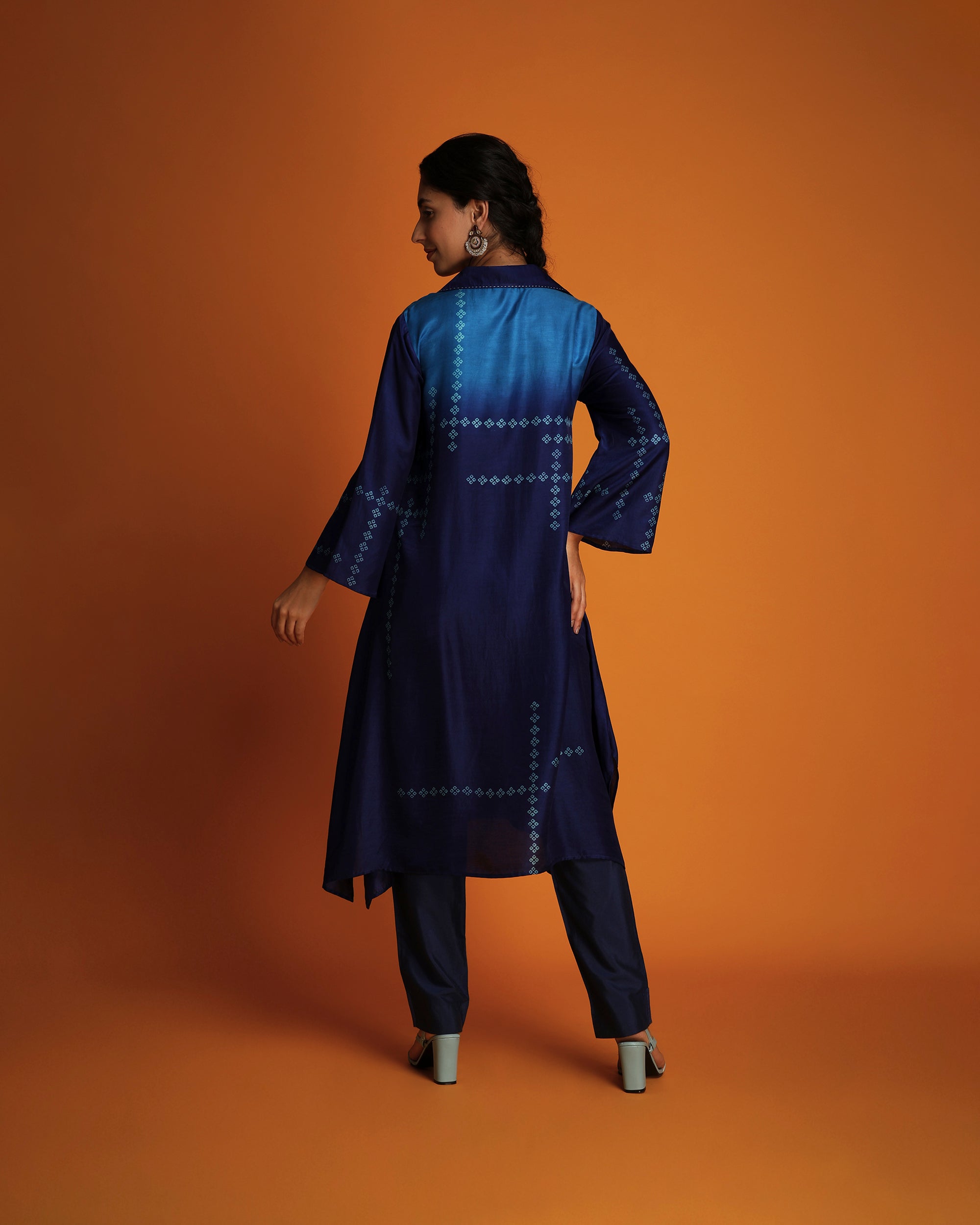 Indigo ombre block printed shirt tunic set