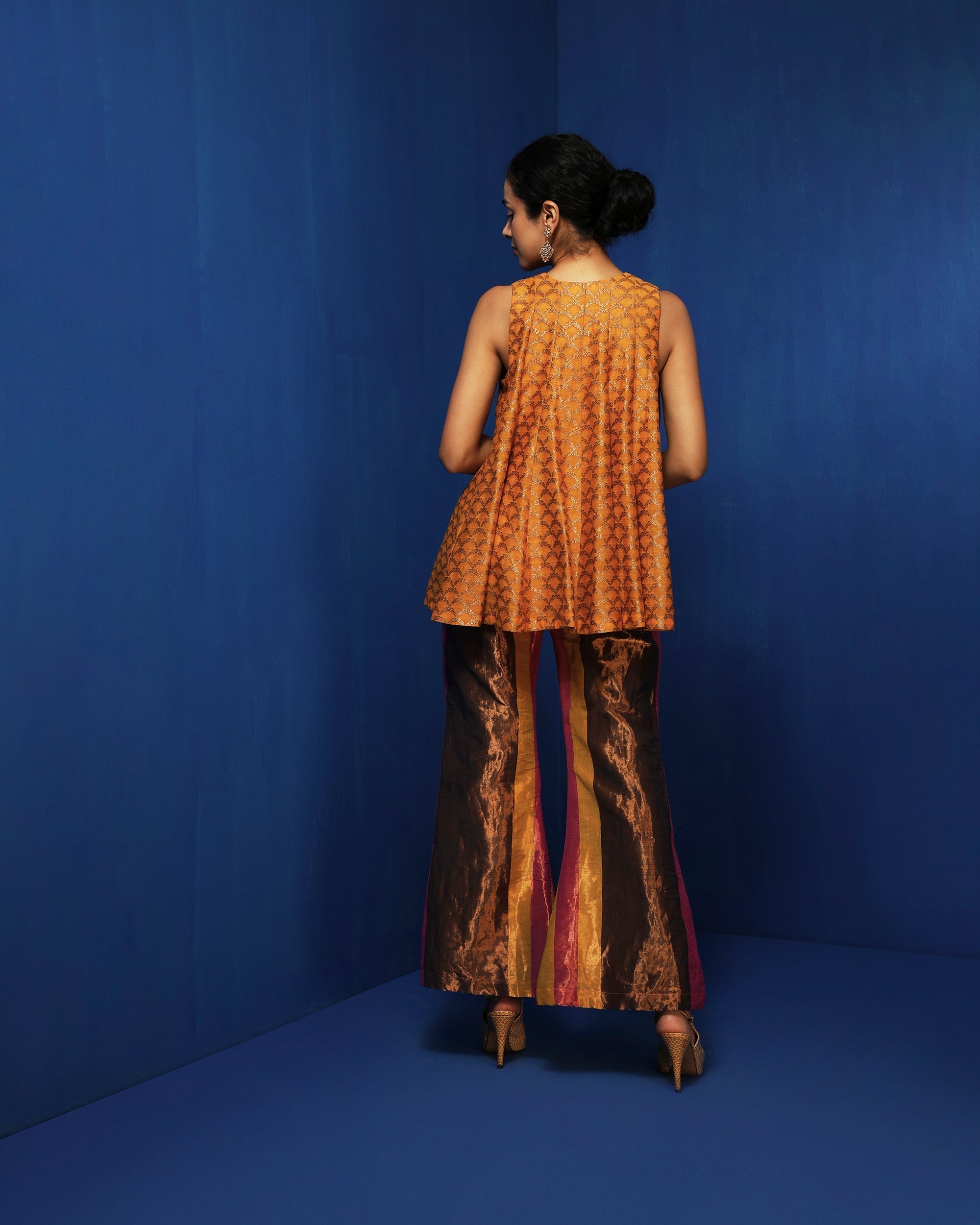 Mustard brocade silk swing top