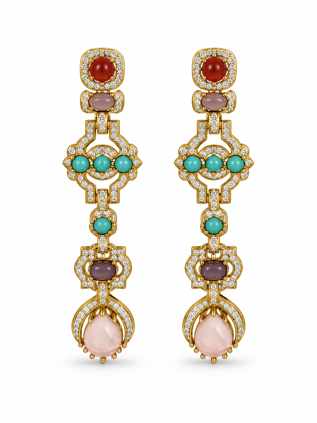 Multicolor Stone Long Statement Earrings 48