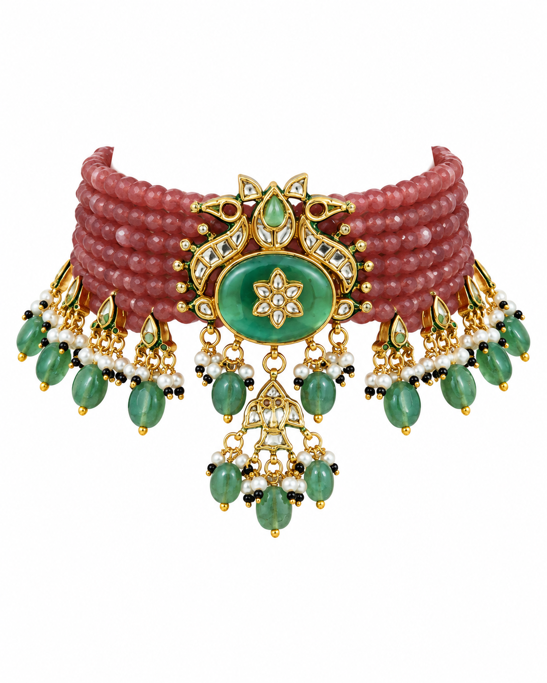 Kundan Beaded Choker with Drop Earrings