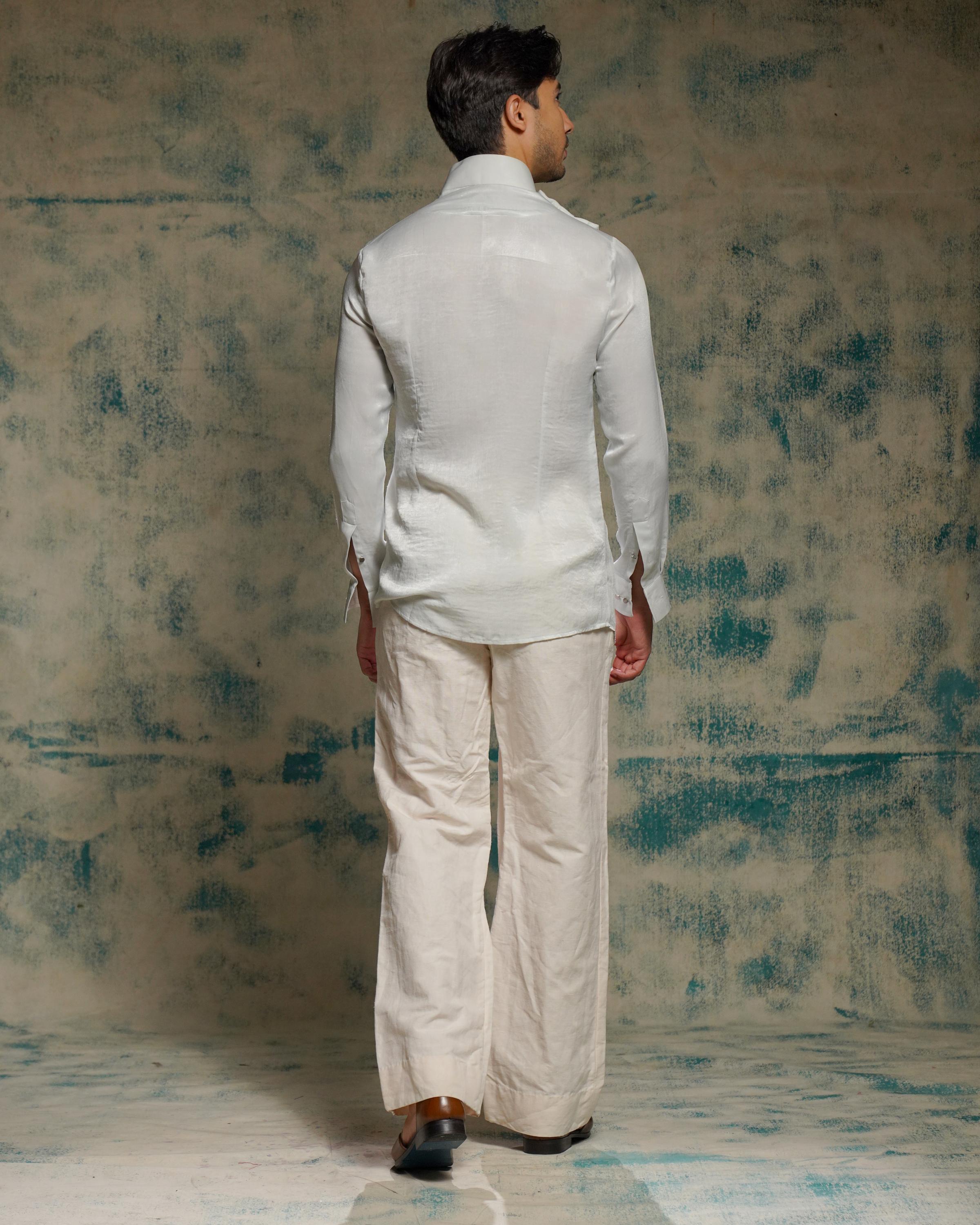 SILVER SANDWASH DRAPE SHIRT SET
