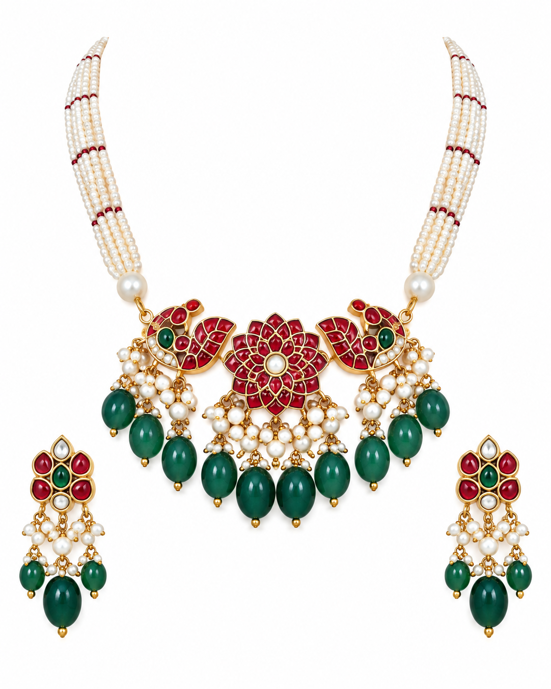 Pearl Beaded Peacock Necklace Set with Earrings 14