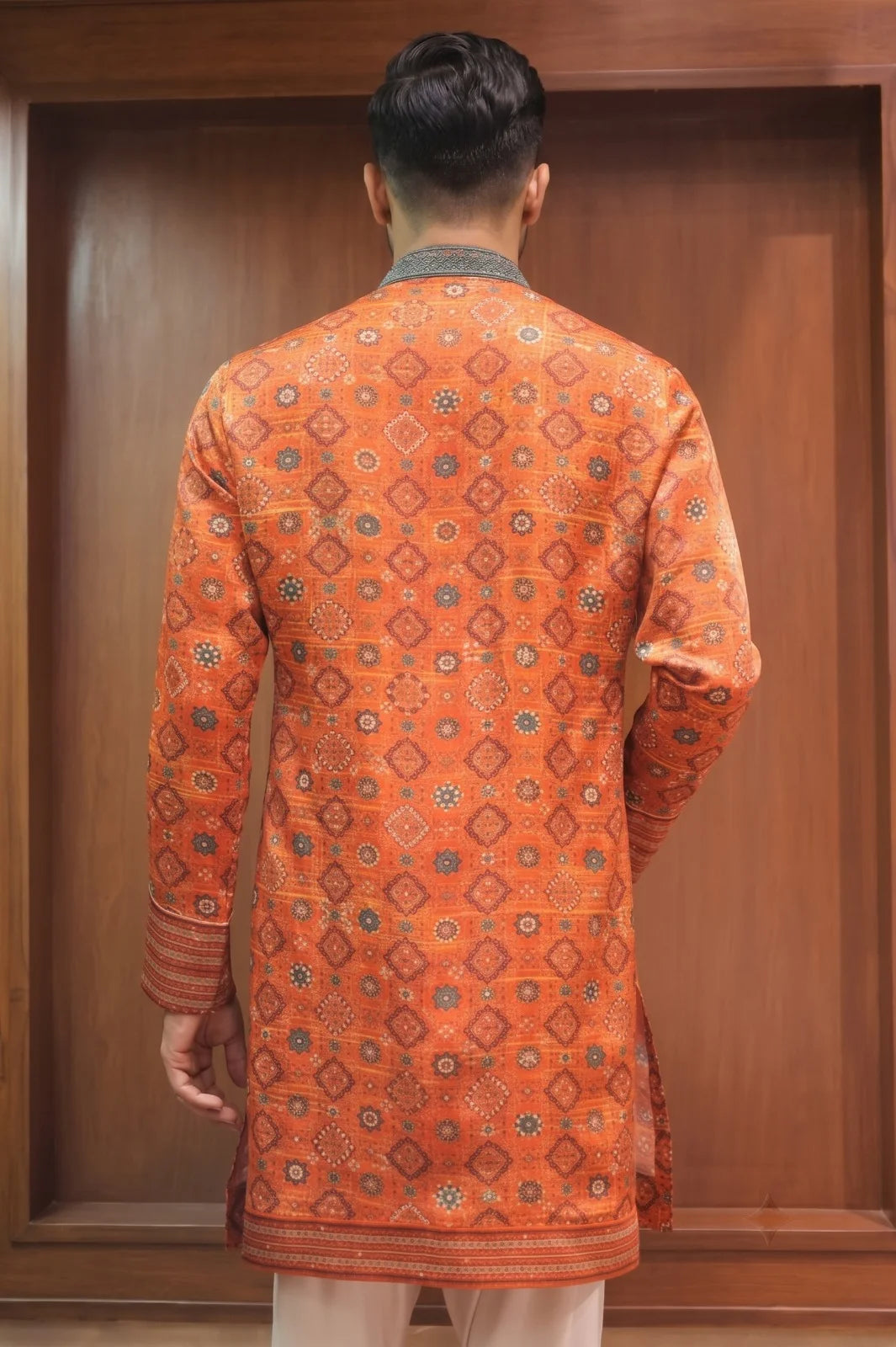 Orange Linen Satin Kurta