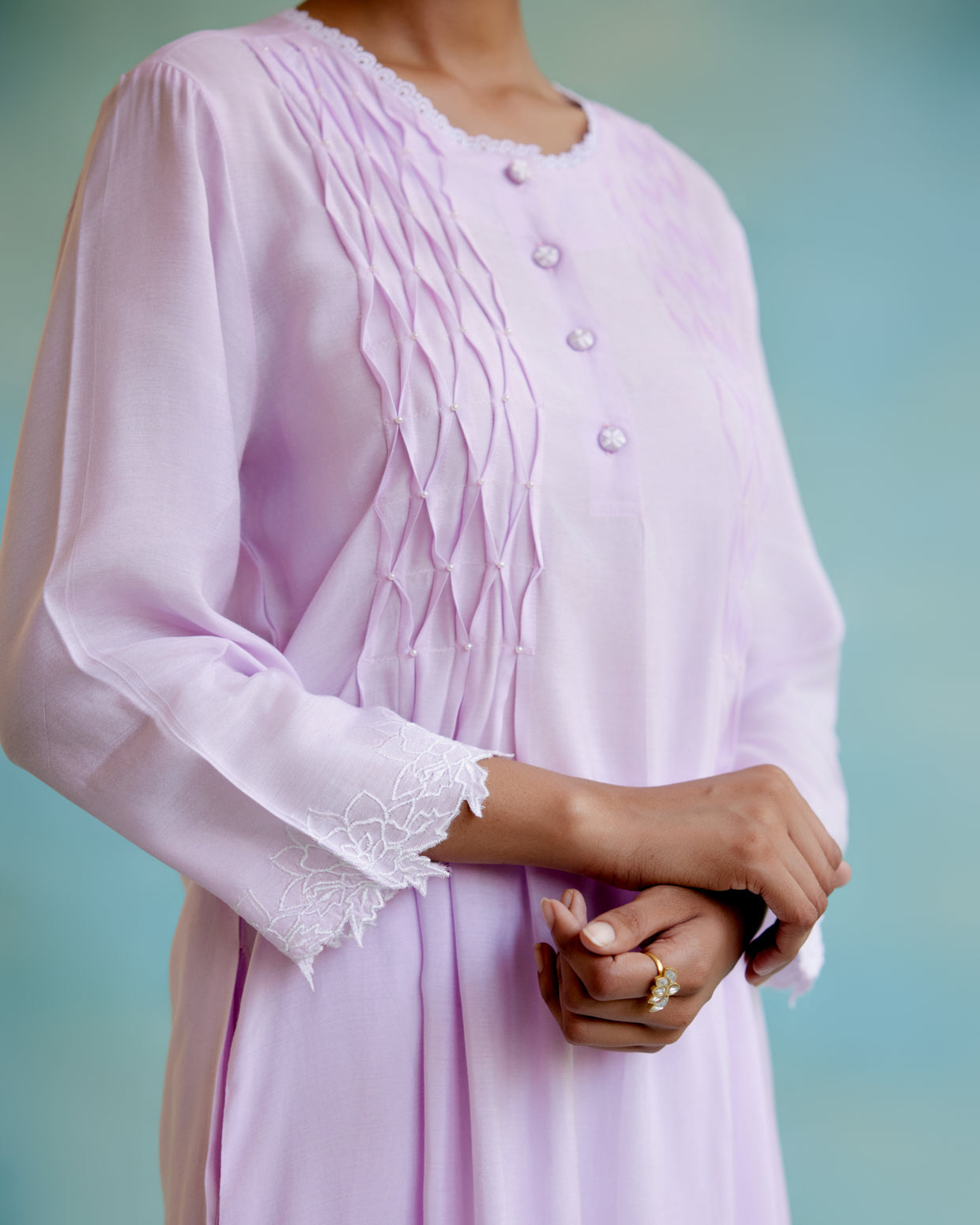 Lilac Pearl Kurta in Silky Modal with Wide Leg Pants