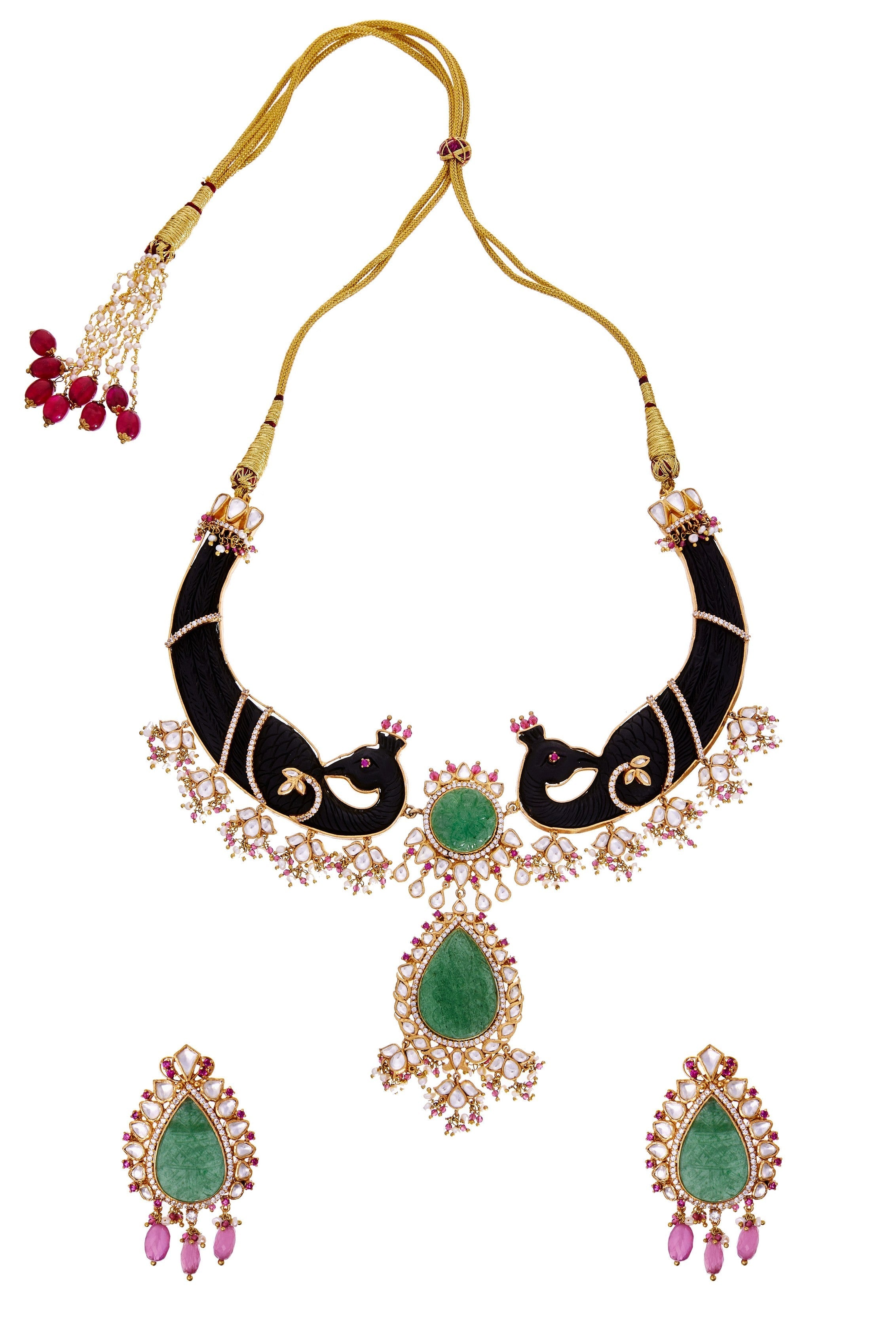 Mayur mukh panna necklace set