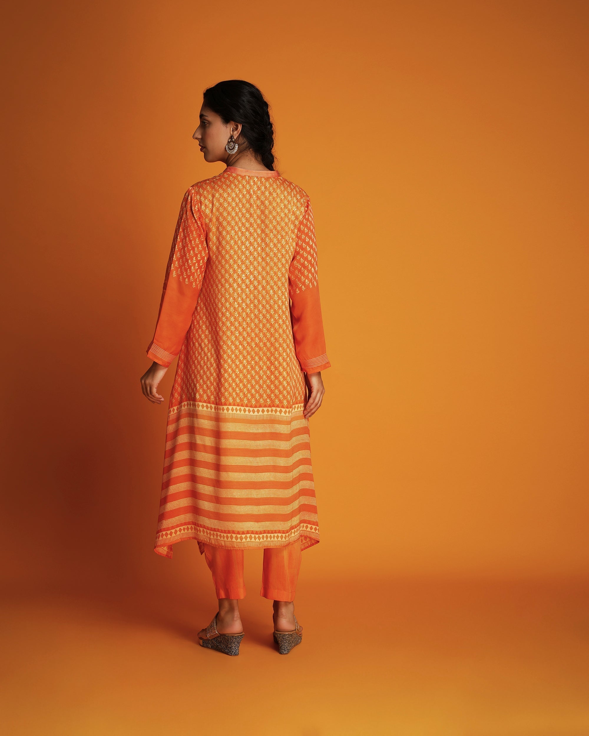 Orange ombre block printed tunic set