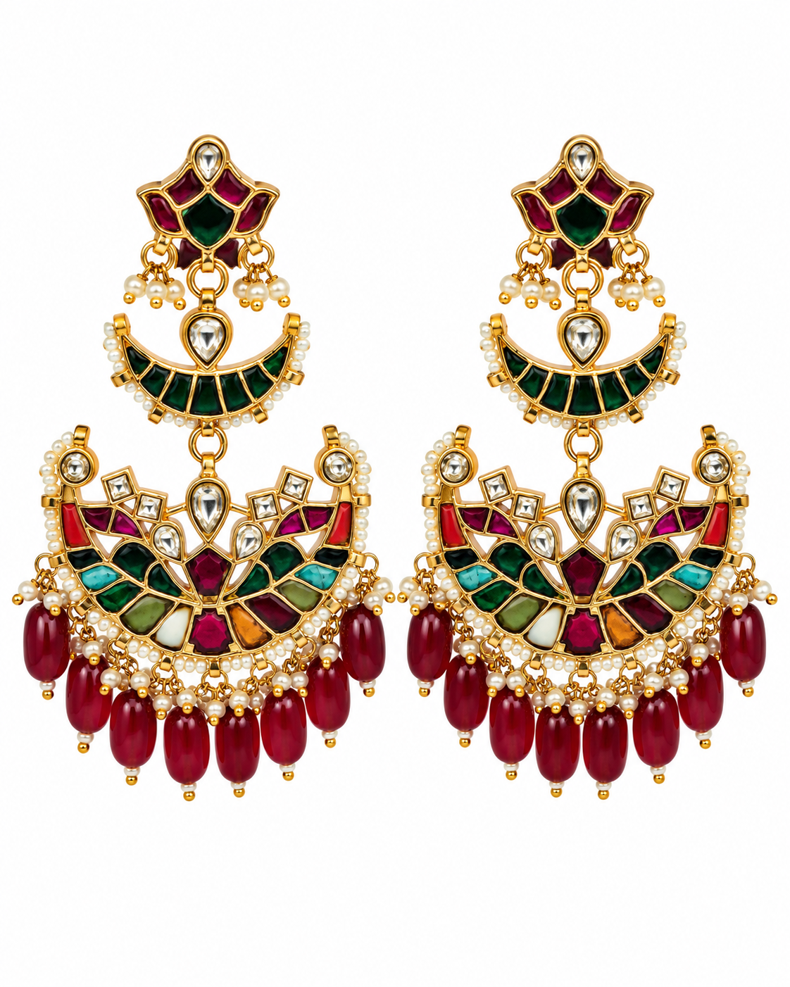 Multicolor Kundan Pearl Chandbali Earrings 54