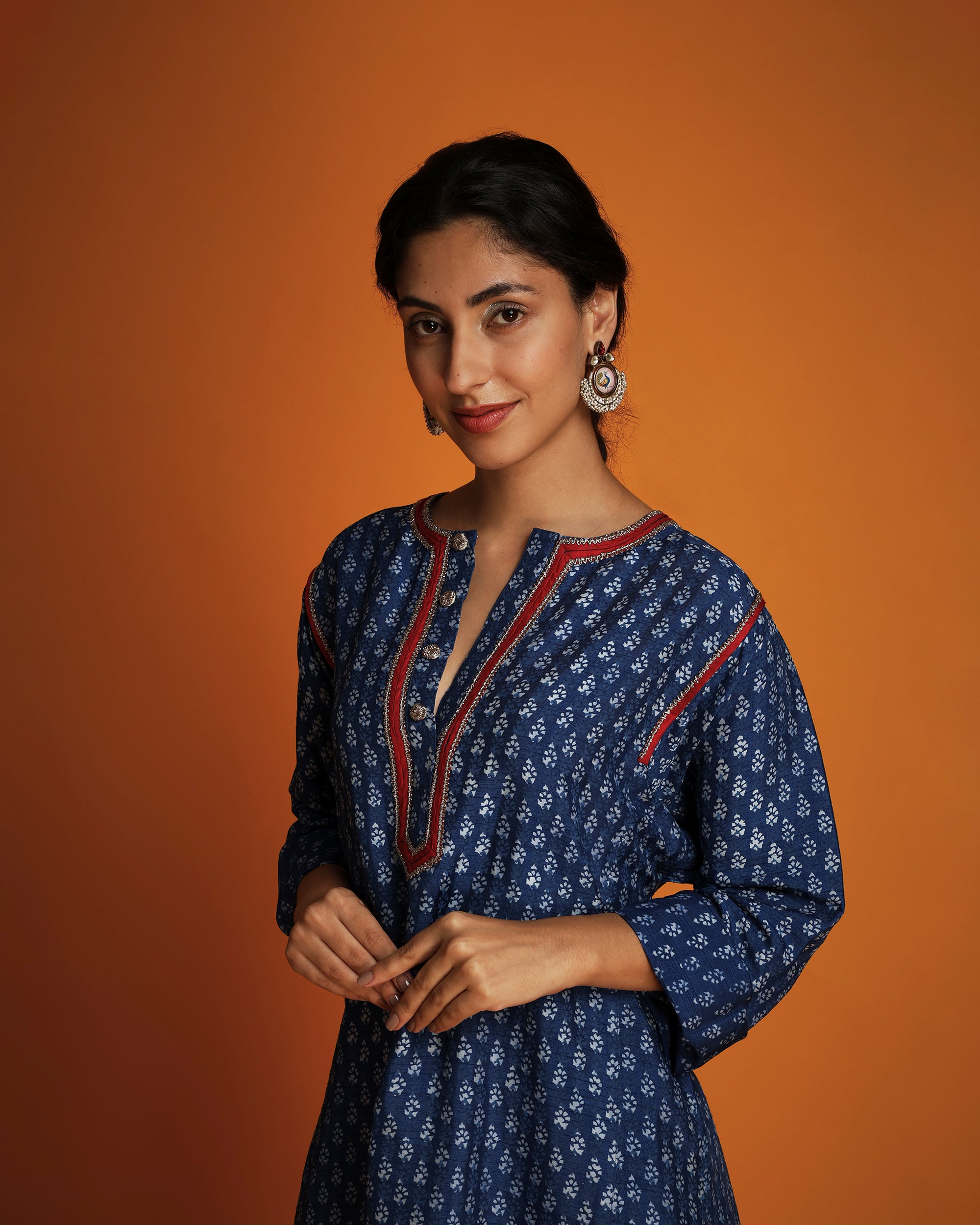 Indigo block printed tunic set