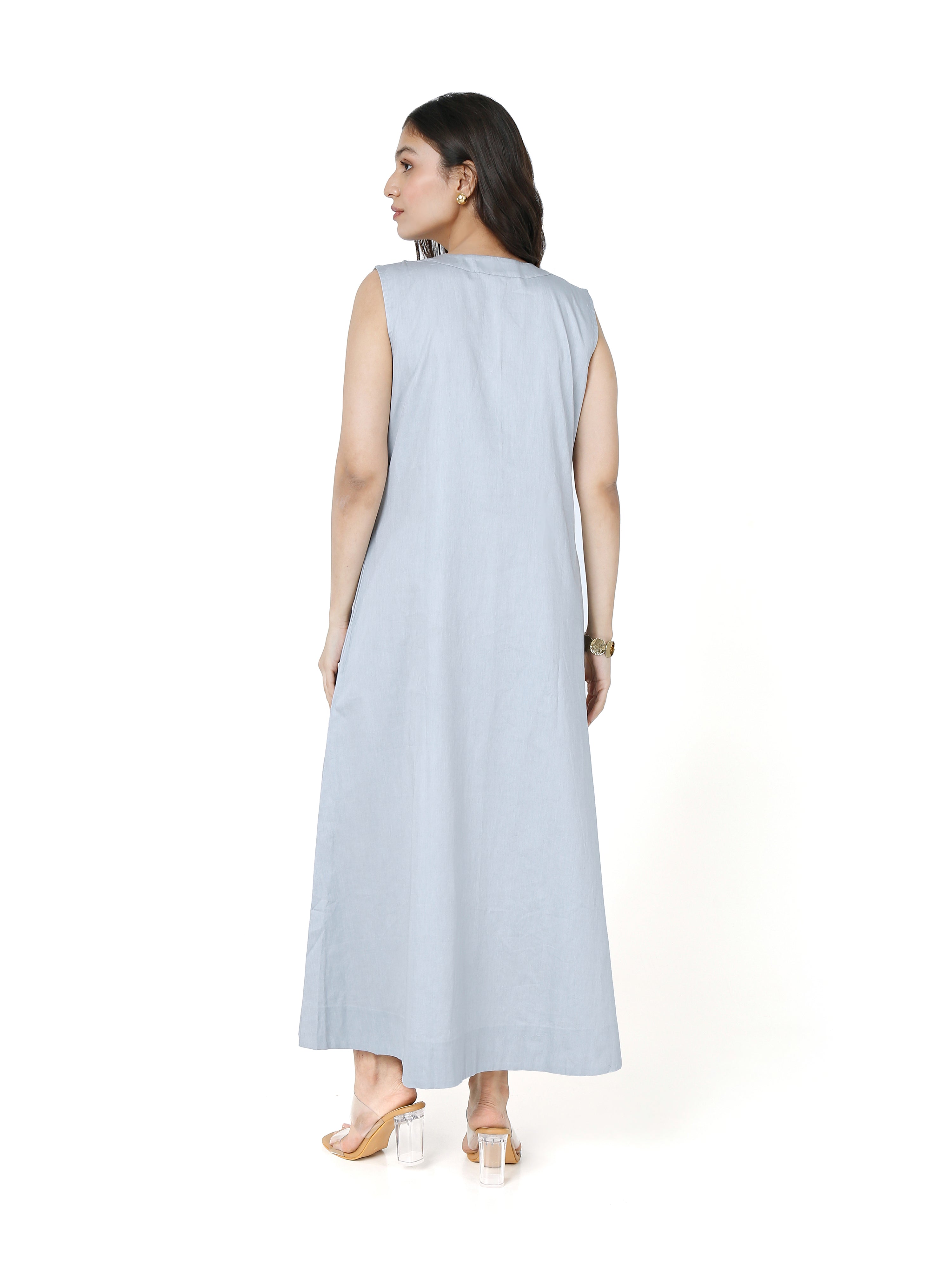 Steel Grey Sleeveless Cotton Dress for Urban Picnics