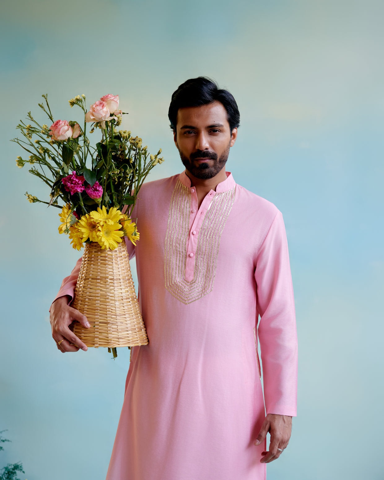 Rosy Glow Chanderi Gota Kurta with Chanderi Narrow Pants
