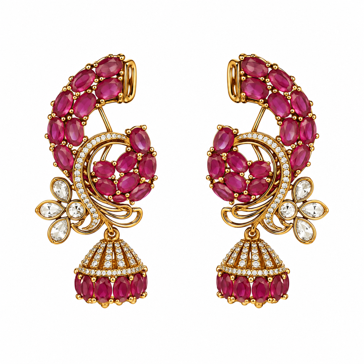 Pink Stone Peacock Statement Earrings 50