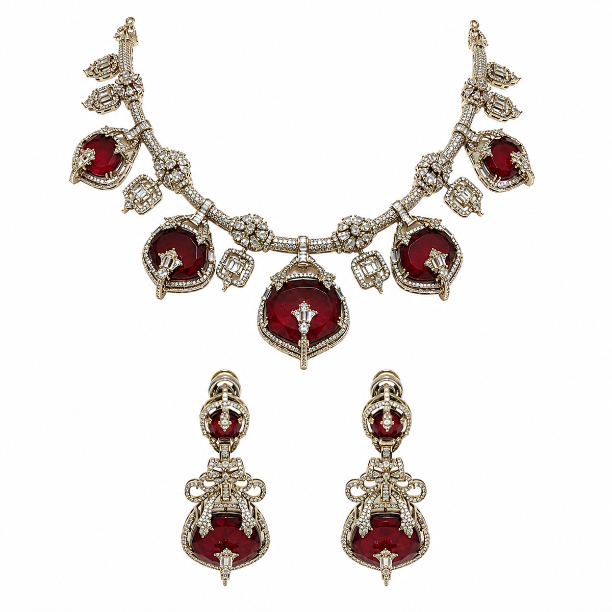 Ruby Semi-Precious Stone Moissanite Necklace Set