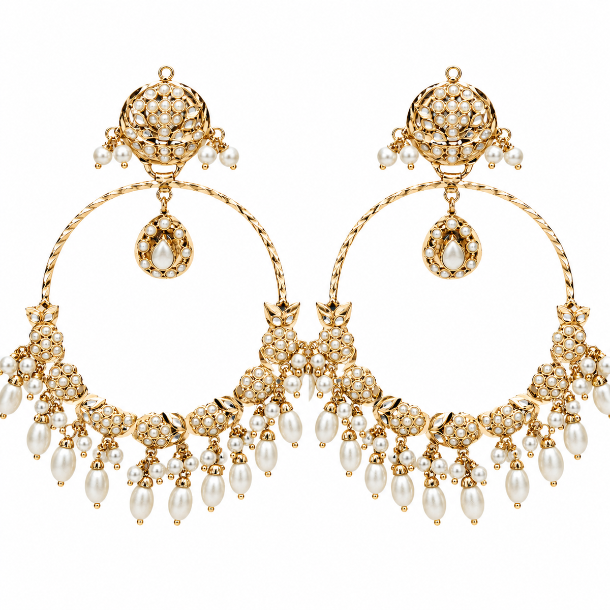 Jadau Pearl Embellished Oversized Hoop Earrings