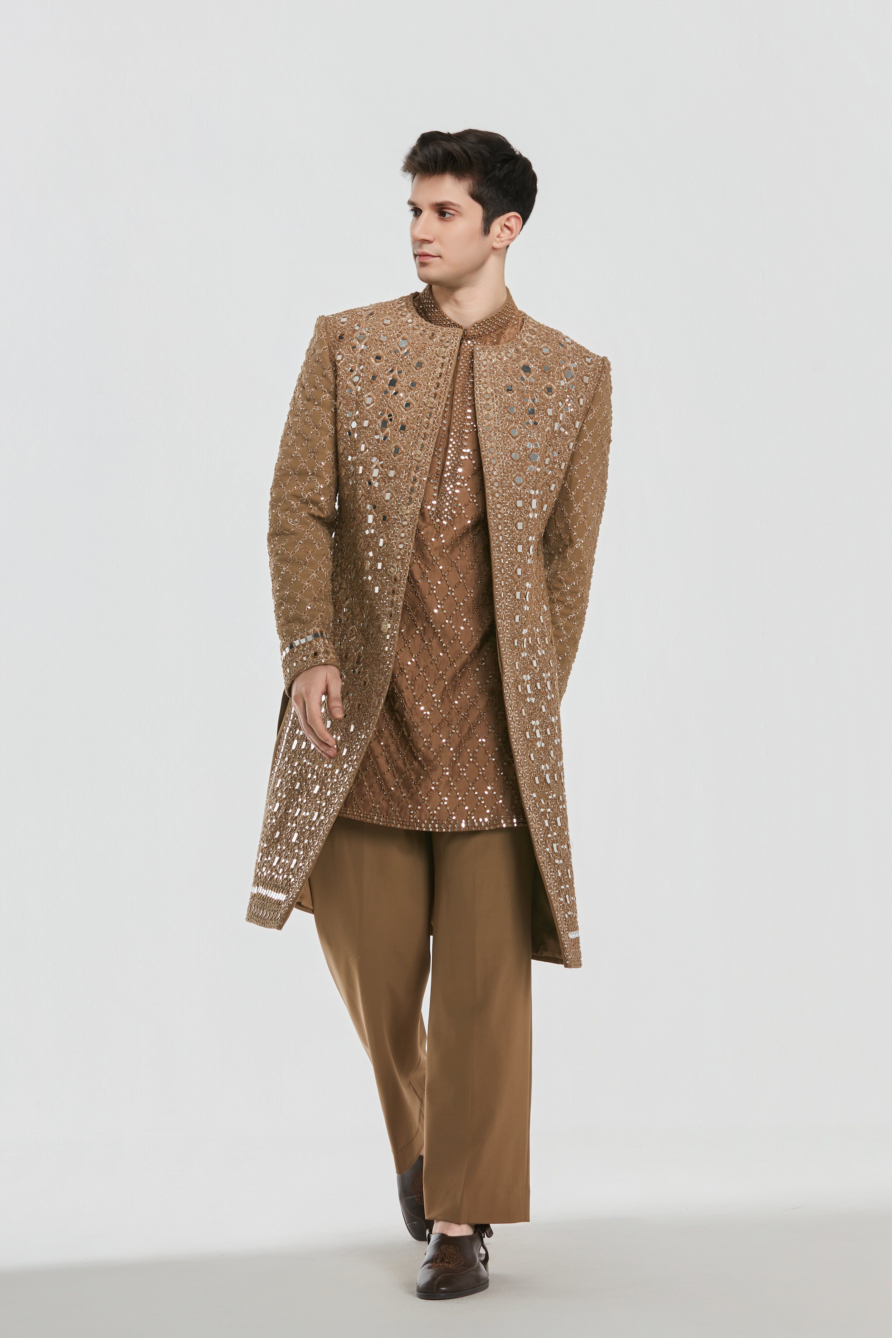 Kurta - Heavy chanderi , Jacket - Neo tech , Pant-Neo tech