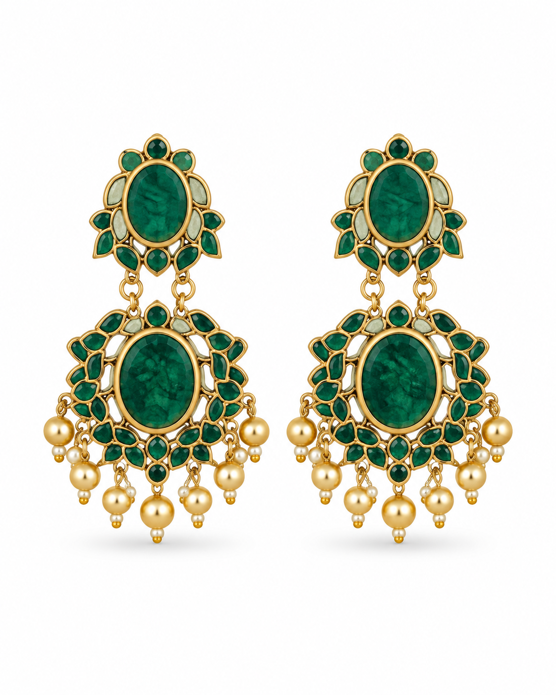 Emerald Stone Gold-Tone Statement Earrings 45