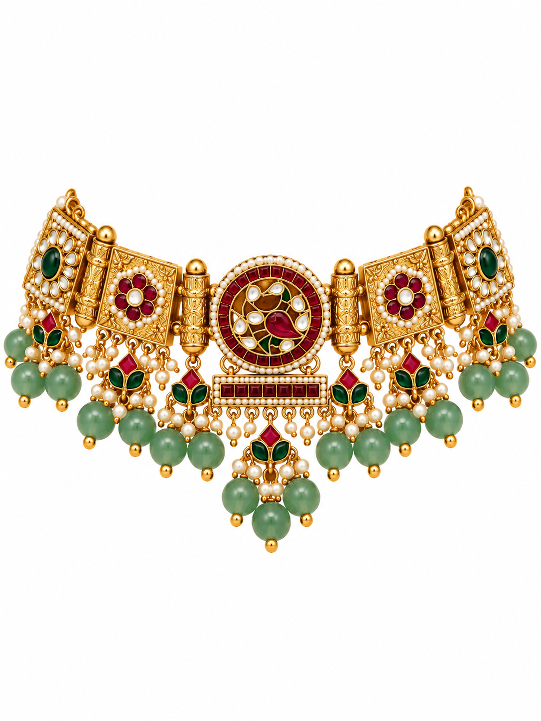 Multicolour Polki Statement Necklace Set 11