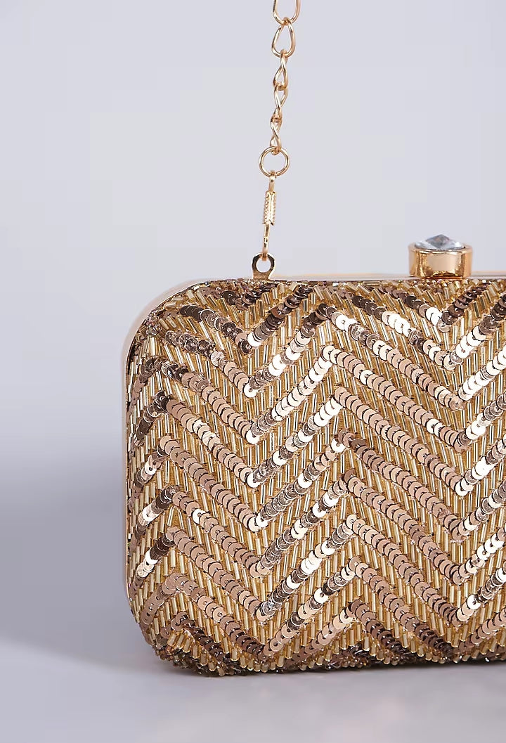 Gold zigzag sequins Handembroidered Clutch