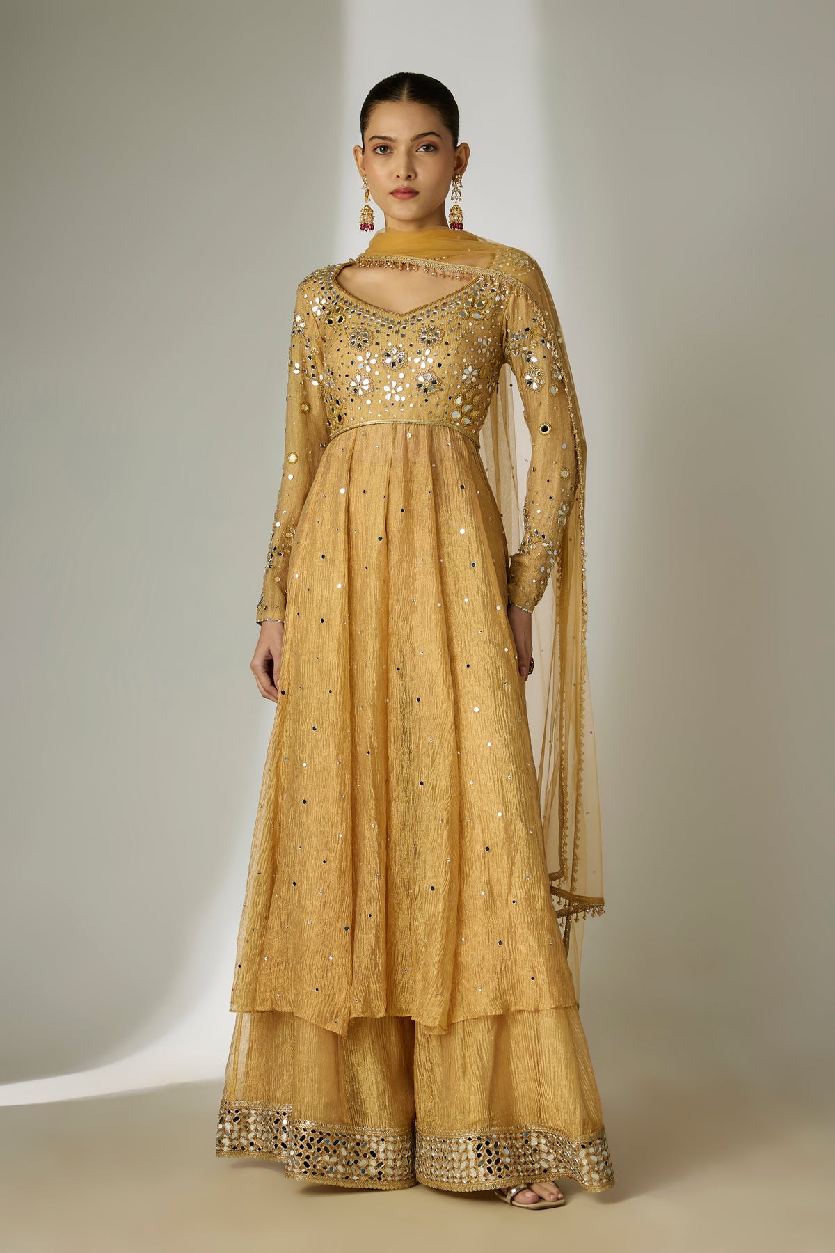 Gold Mirror Anarkali Set