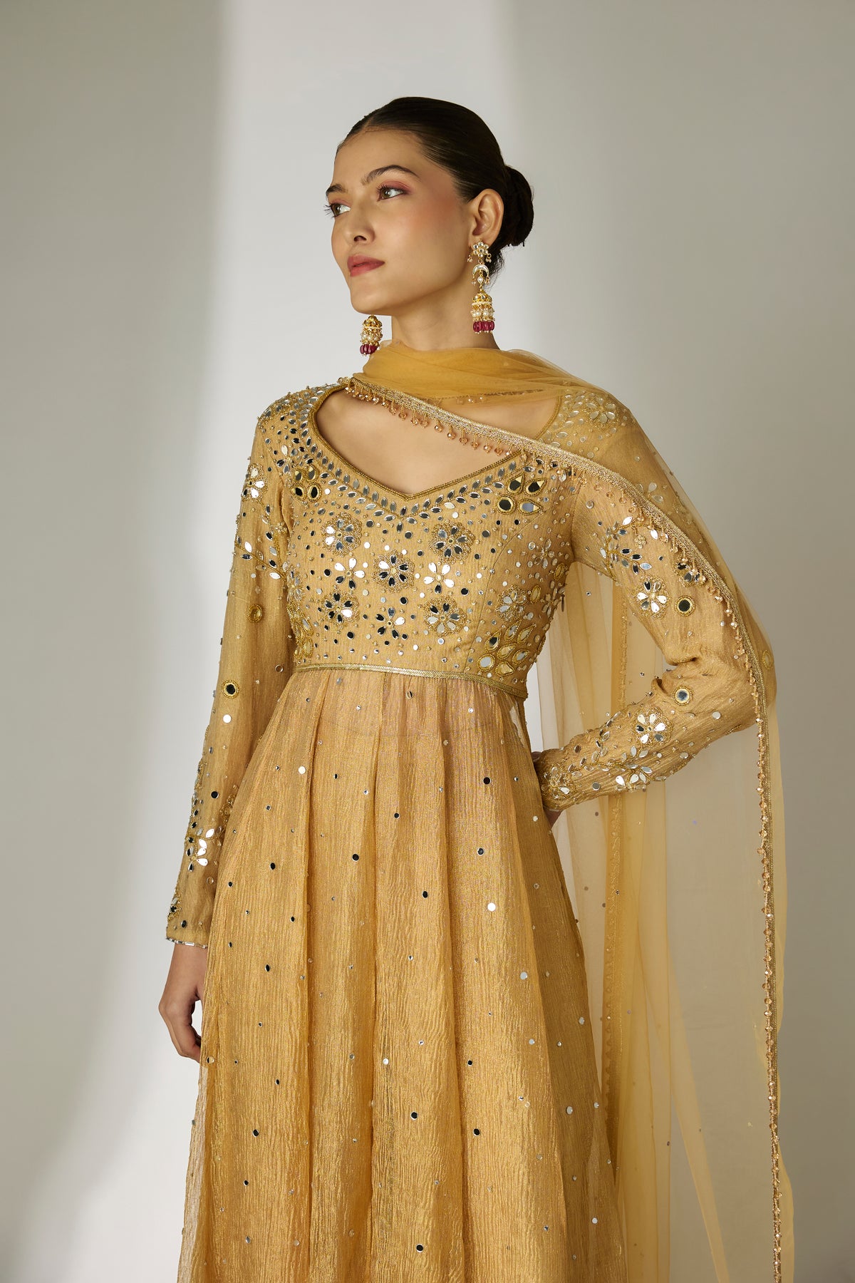 Gold Mirror Anarkali Set