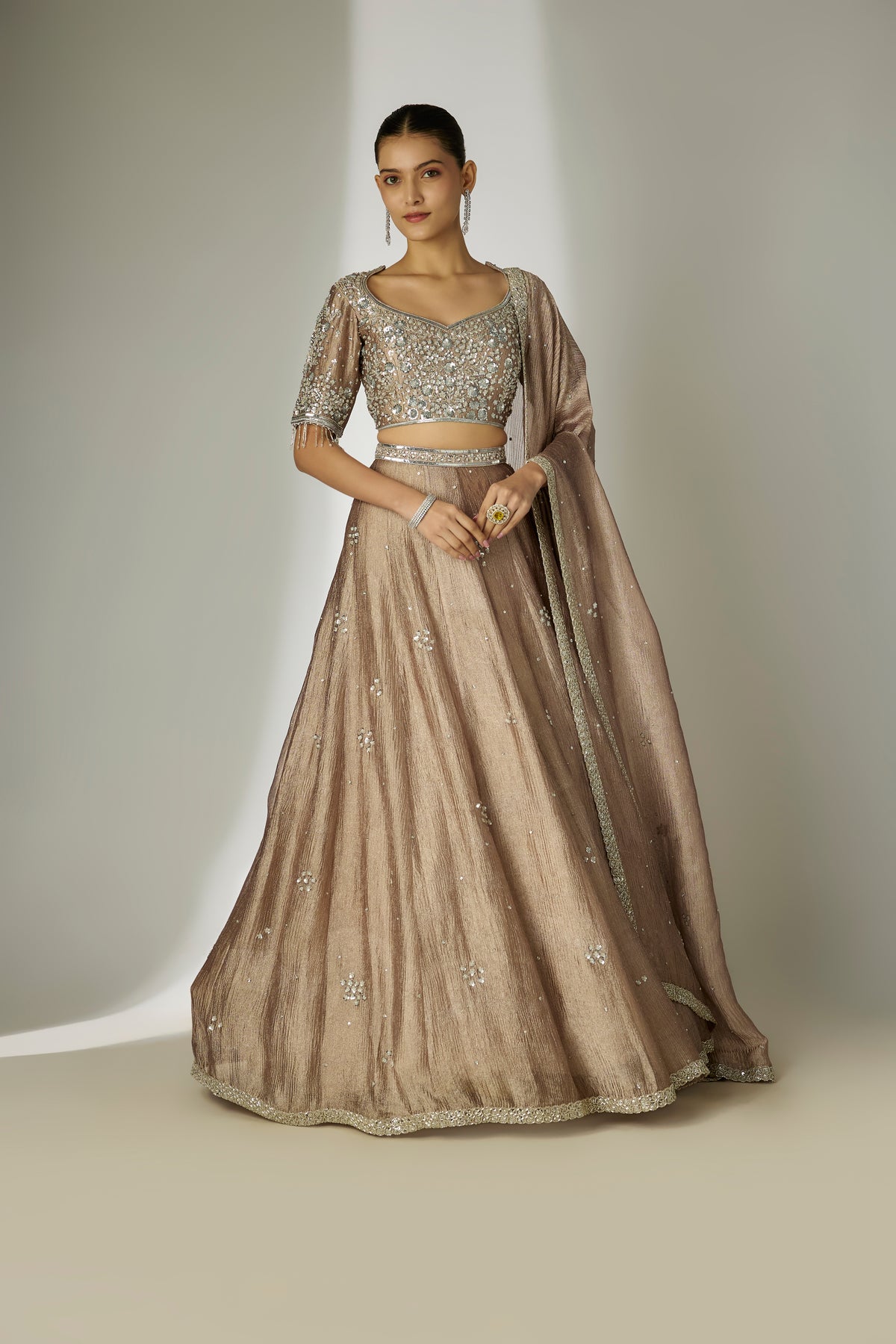 Grey Floral Sequin Lehenga Set