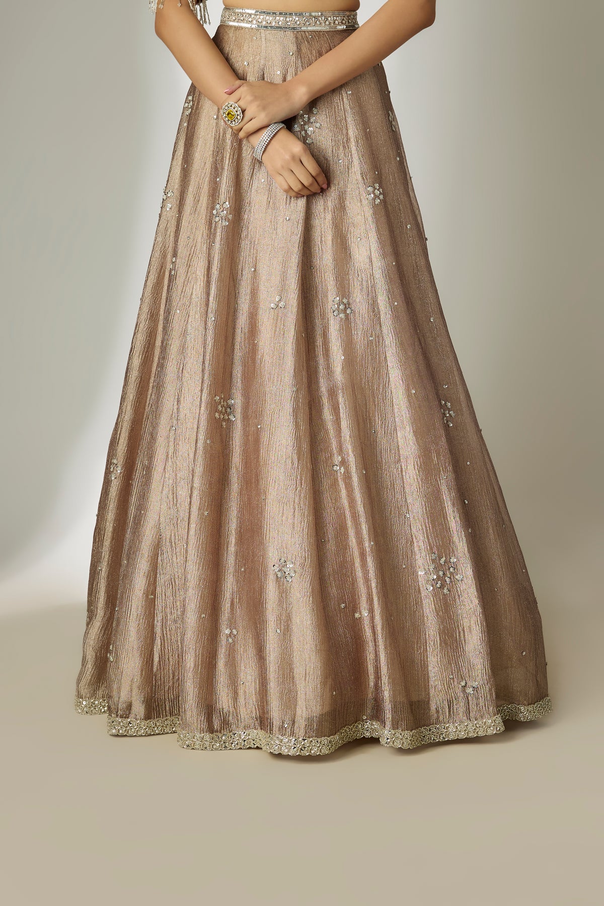 Grey Floral Sequin Lehenga Set