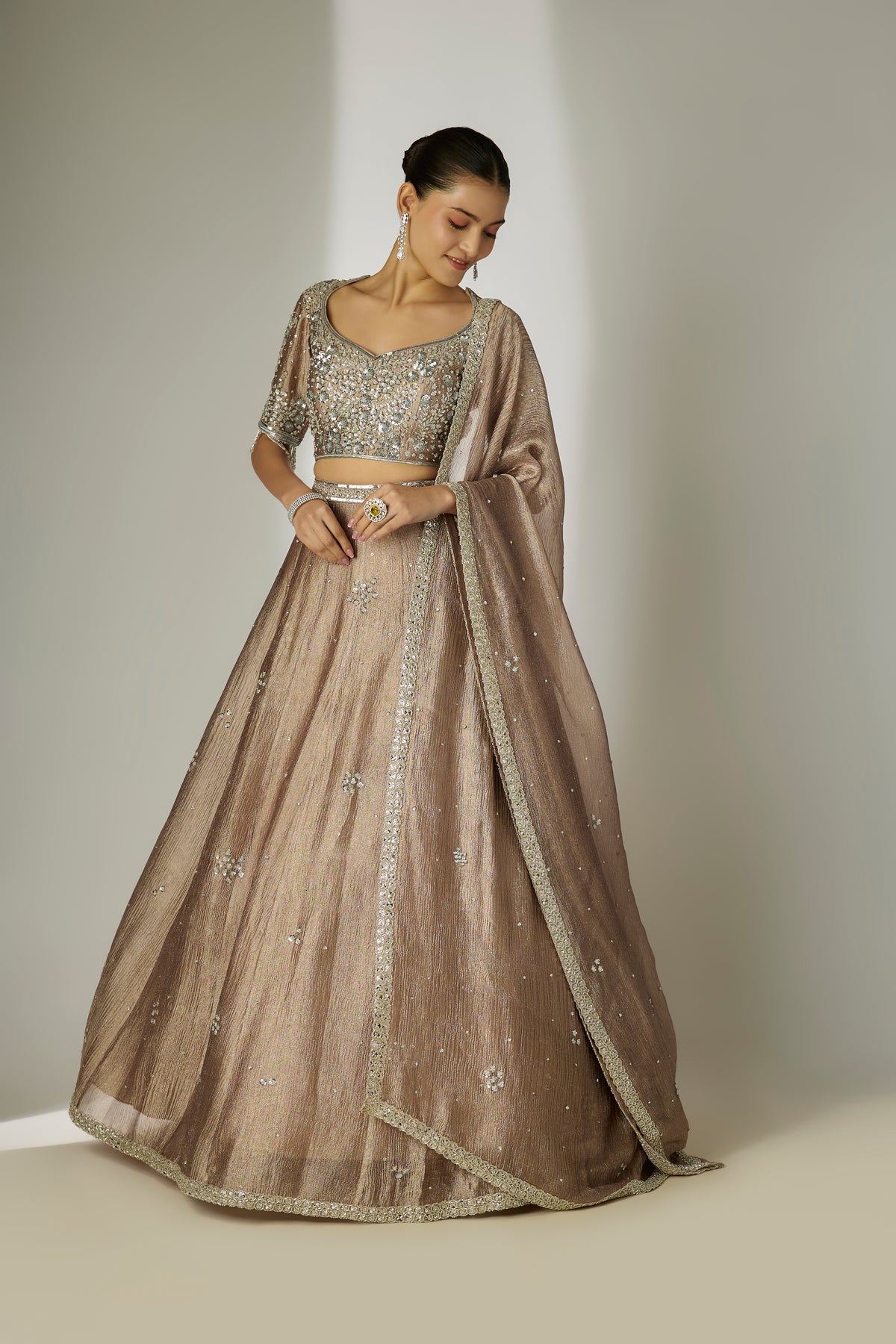 Grey Floral Sequin Lehenga Set