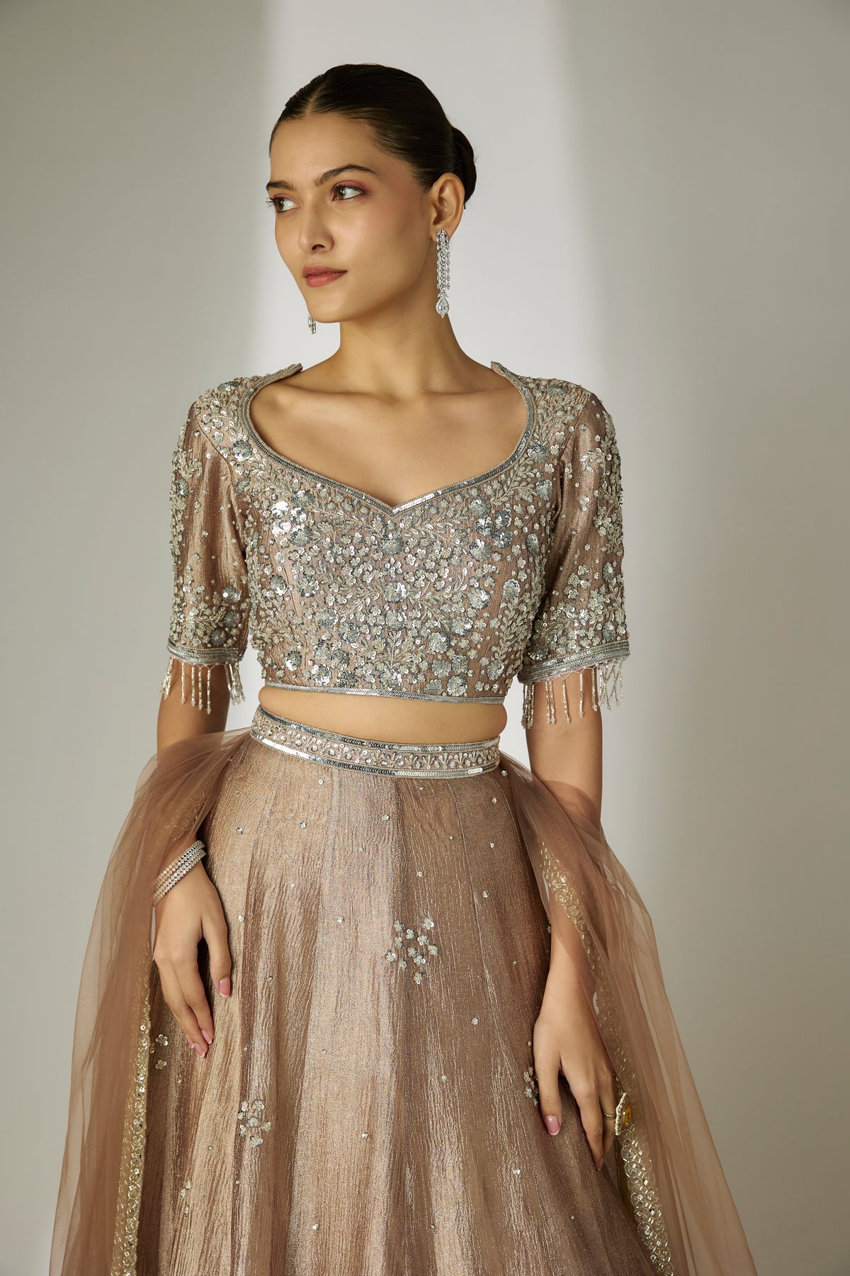Grey Floral Sequin Lehenga Set