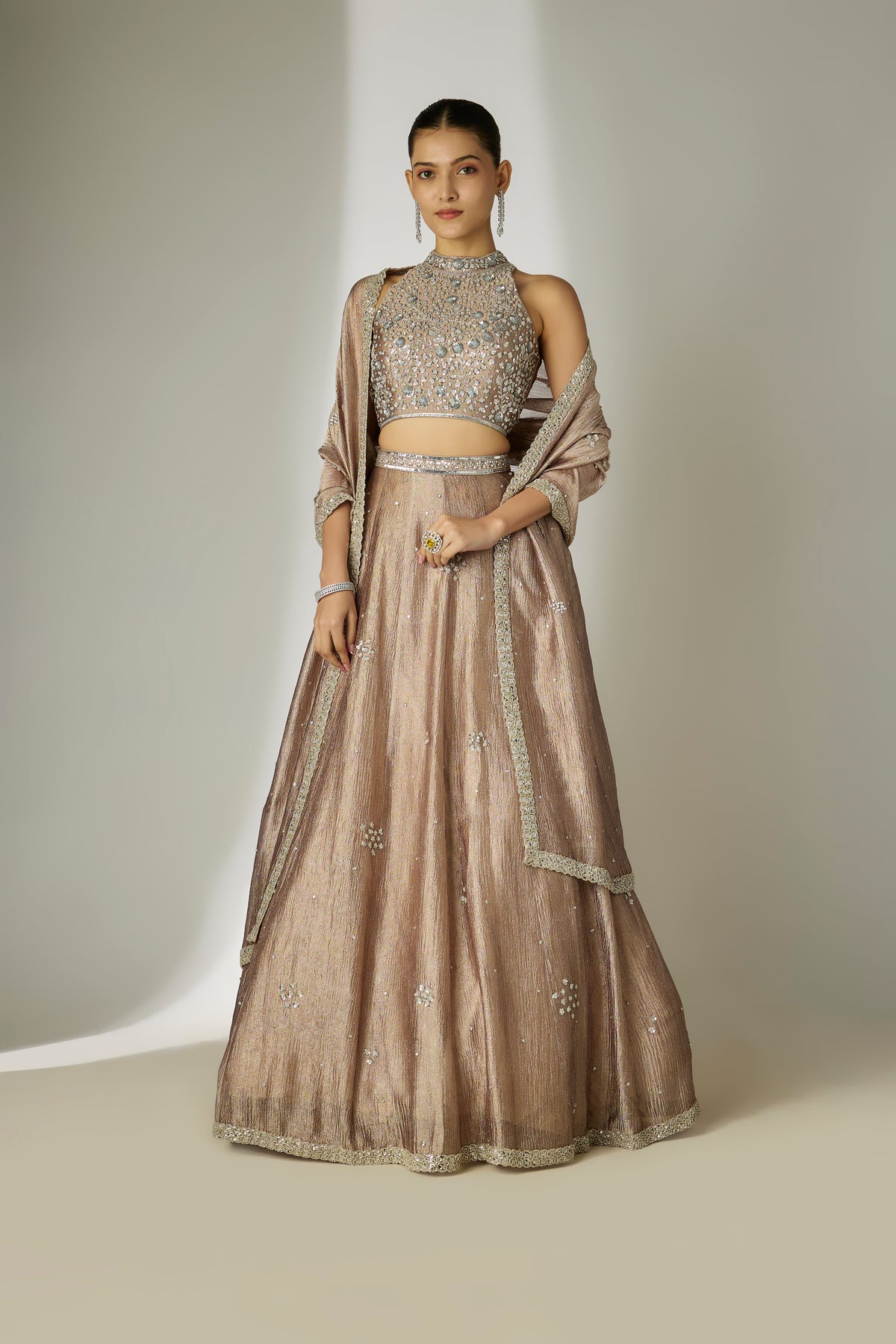 Grey Floral Halter Lehenga Set