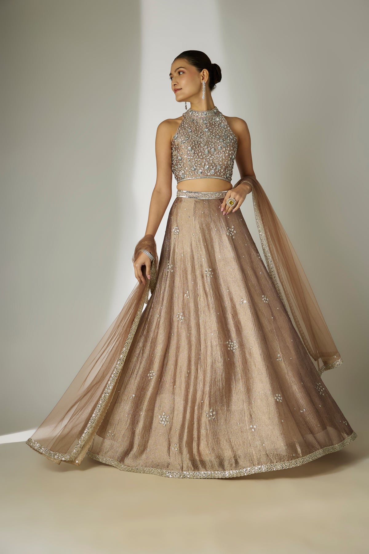 Grey Floral Halter Lehenga Set