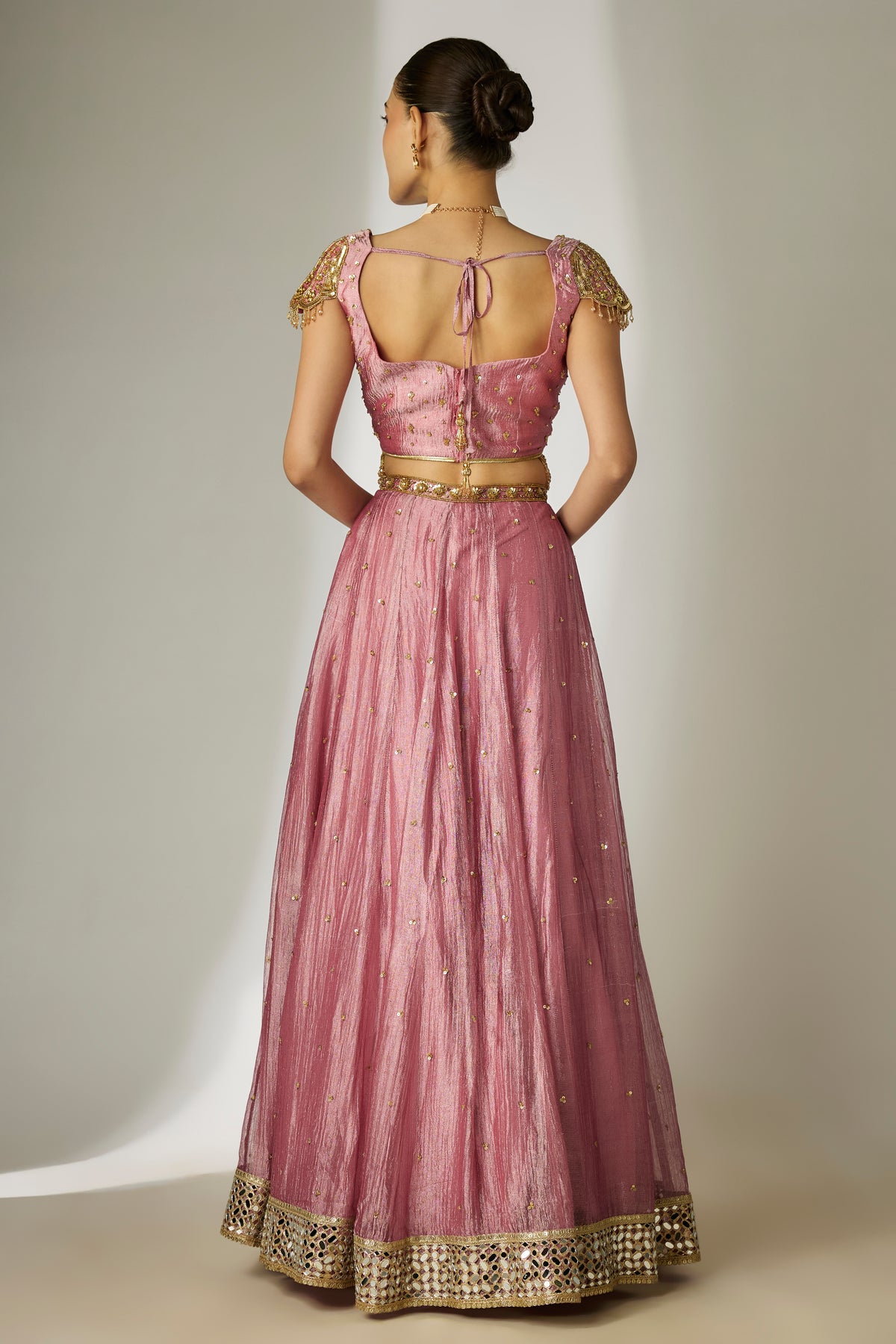 Pink Gold Sequin Lehenga Set