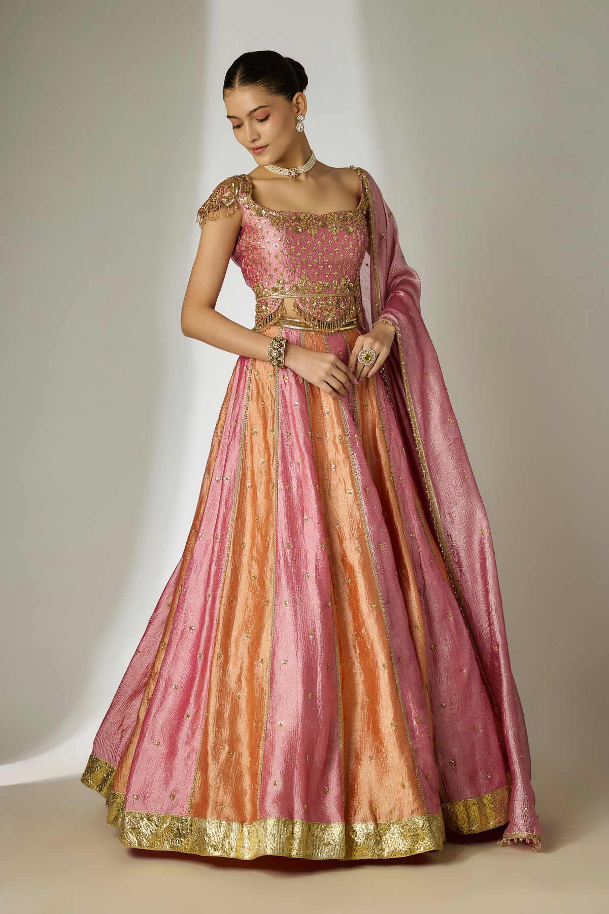 Pink & Orange Sequin Lehenga Set